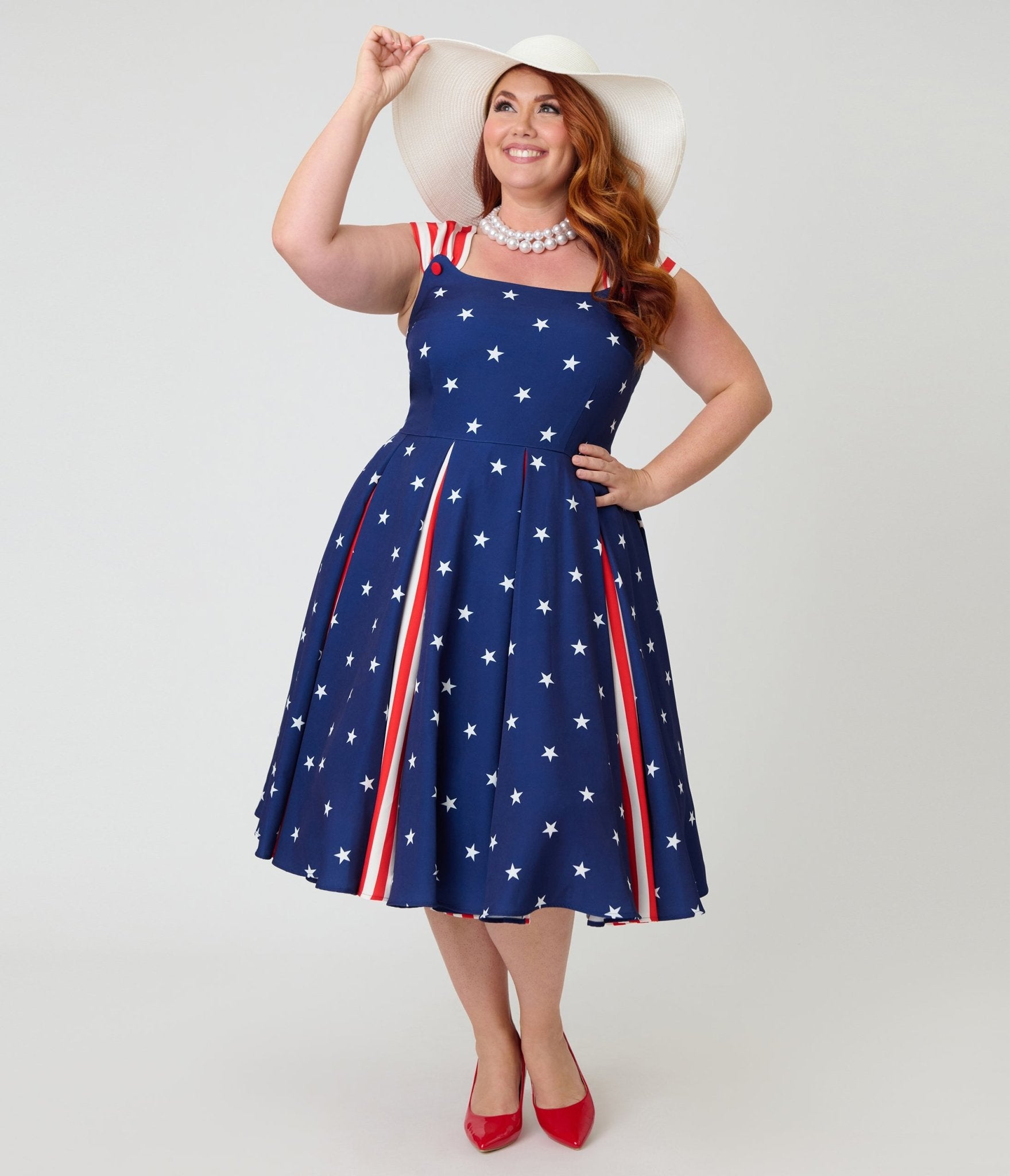Unique Vintage Plus Size Blue & Stars Americana Striped Swing Dress Unique Vintage Plus Size Blue & Stars Americana Striped Swing Dress
