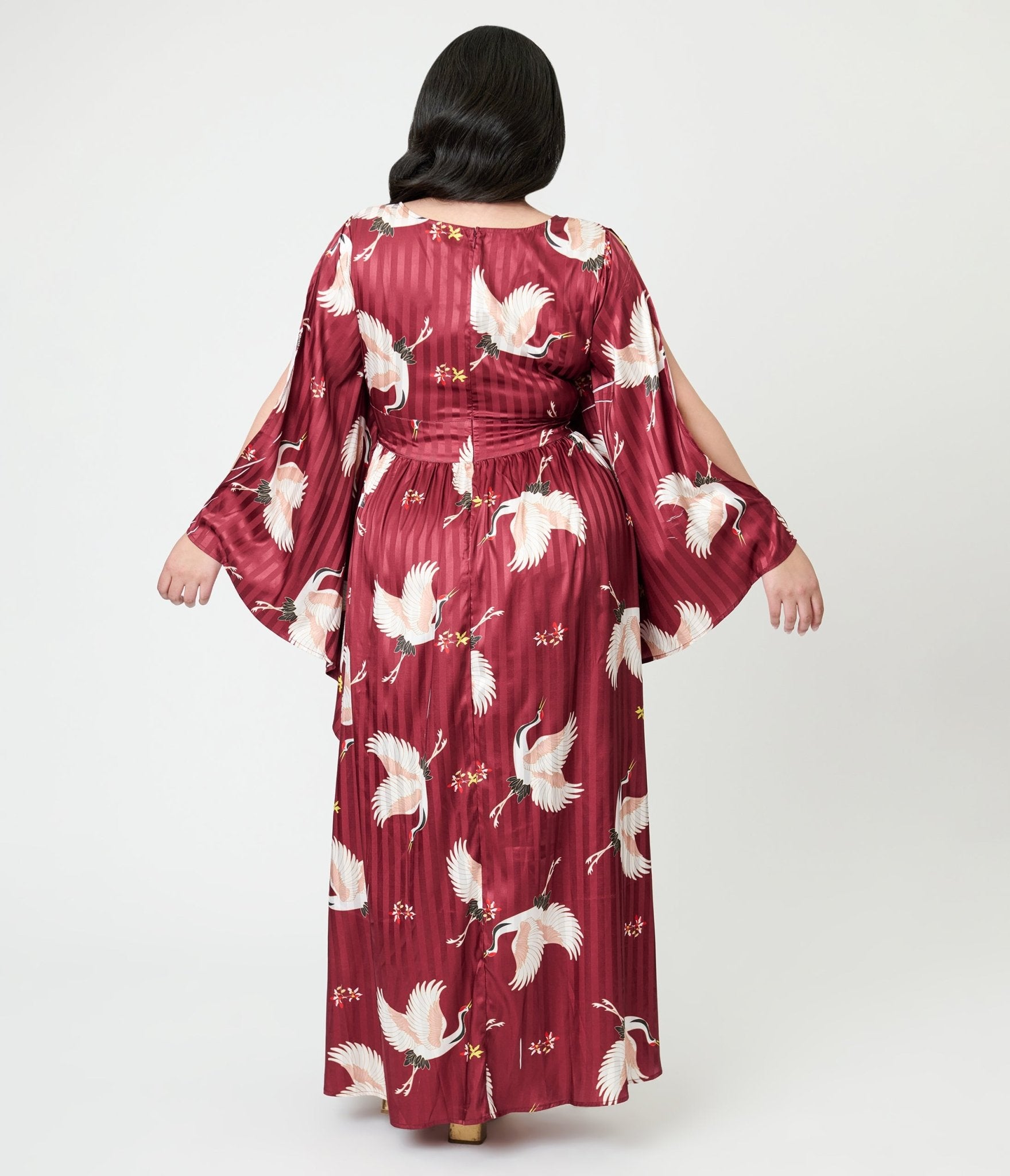 Unique Vintage Plus Size Burgundy Crane Flutter Sleeve Caftan - Unique Vintage - Womens, DRESSES, MAXI