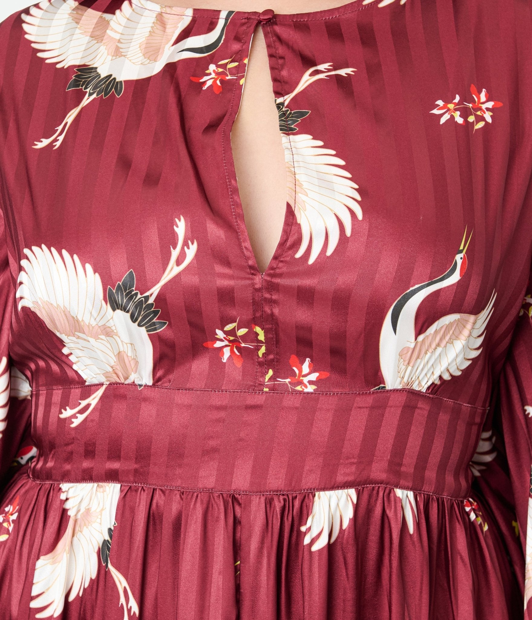Unique Vintage Plus Size Burgundy Crane Flutter Sleeve Caftan - Unique Vintage - Womens, DRESSES, MAXI