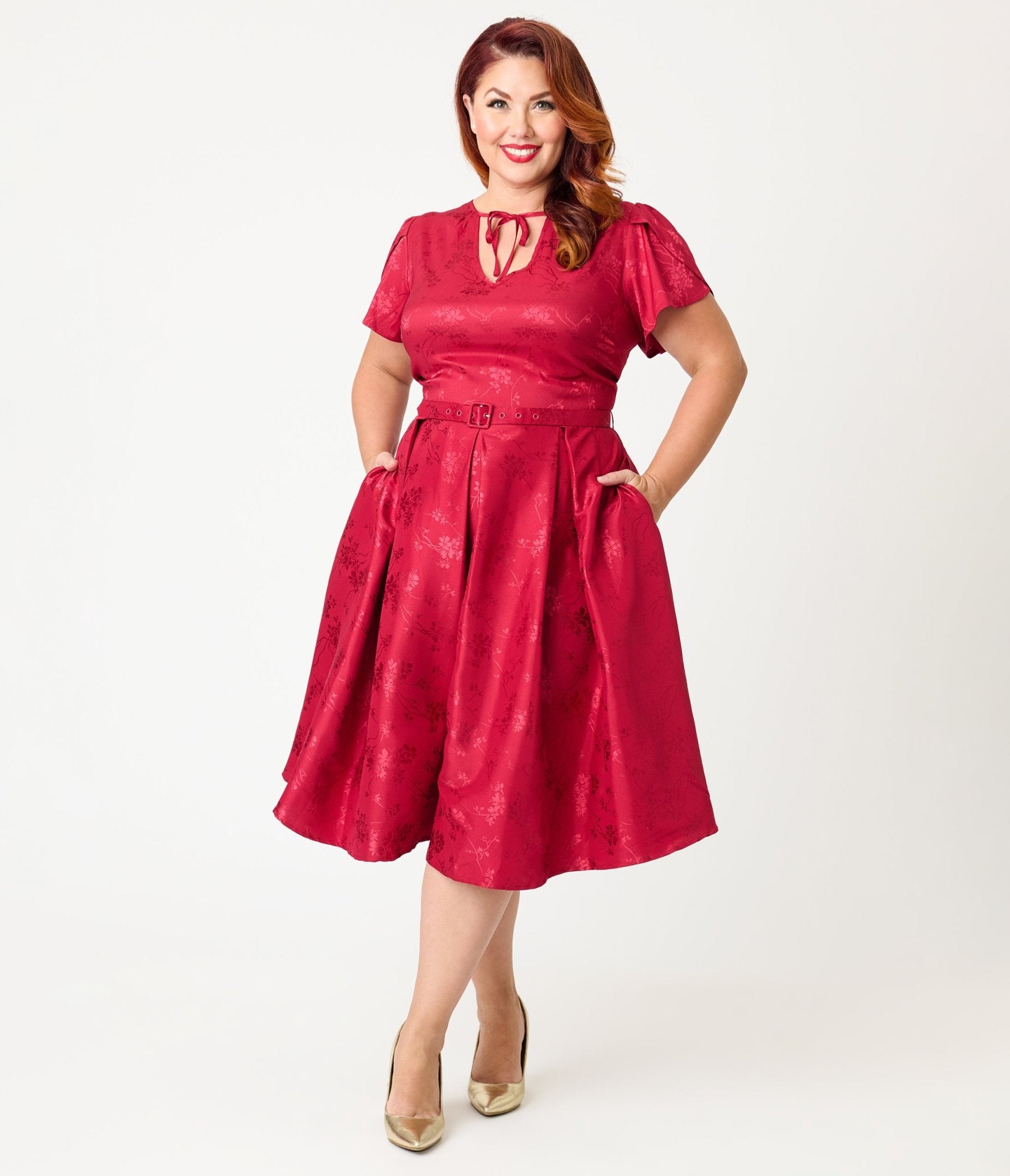 plus size burgundy floral dress Unique Vintage Red Print Dahlia Swing TDY Wine Red Maxi Full_Circle_Dress it offers a classic Size:US 5 | EU 36