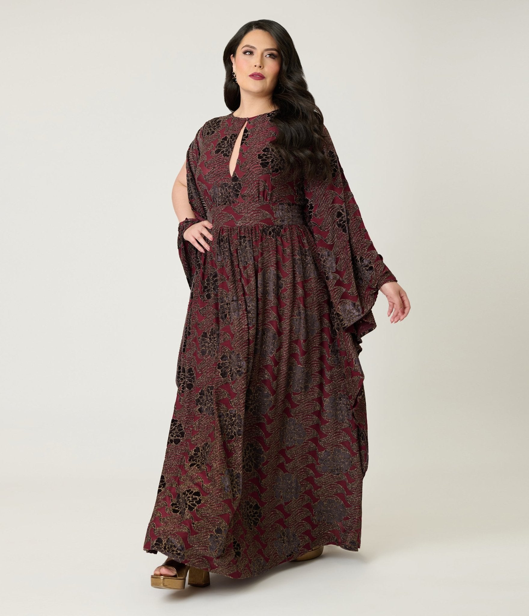 long sleeve burgundy dress plus size Plus Size Classic Wrap Belted Dress