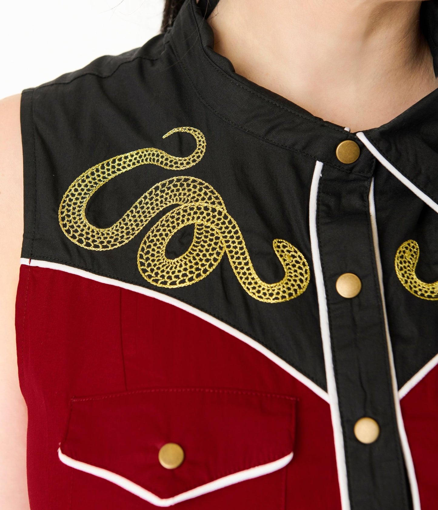 Unique Vintage Plus Size Burgundy & Gold Snake Embroidery Western Cotton Flare Dress - Unique Vintage - Womens, DRESSES