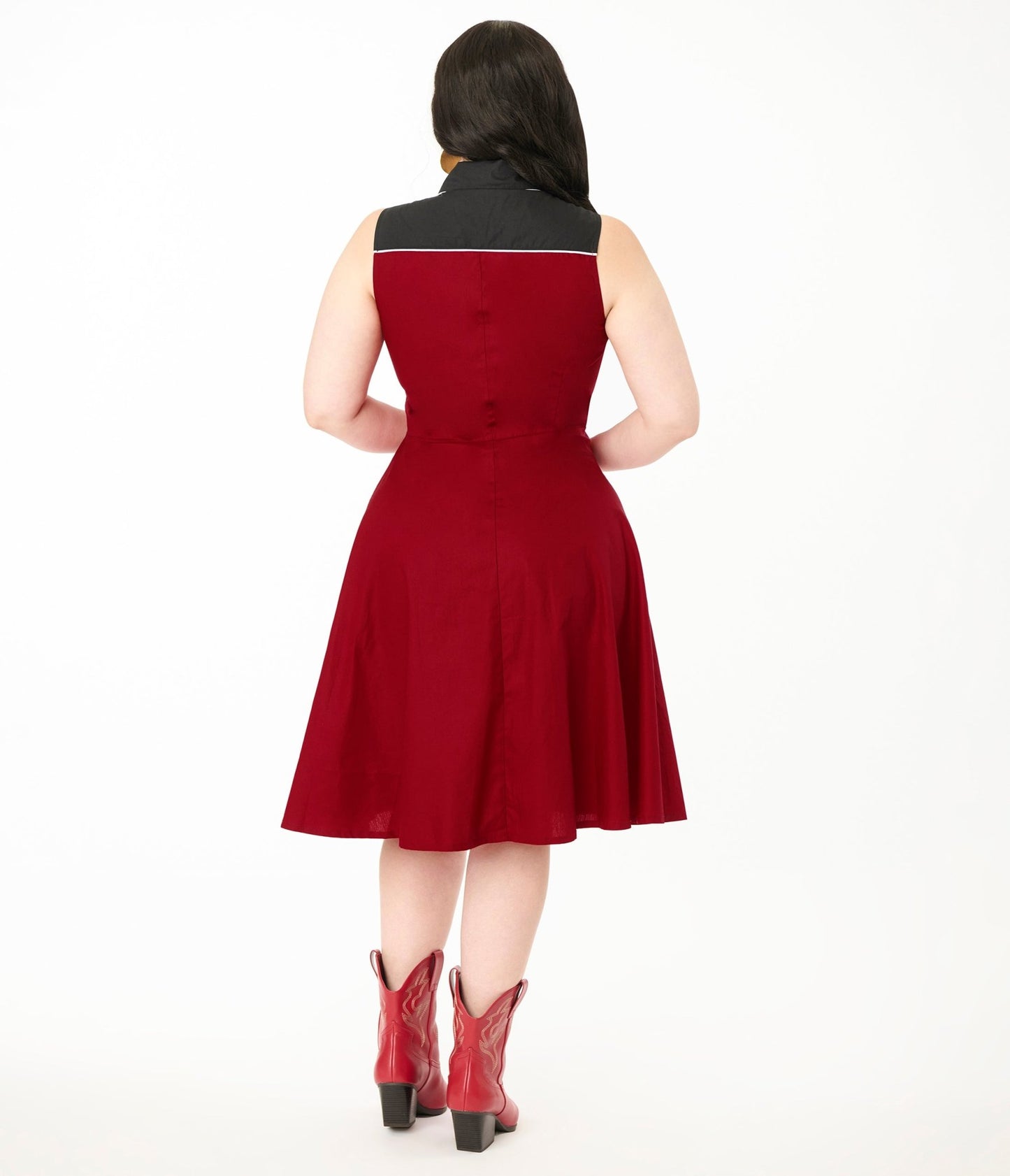 Unique Vintage Plus Size Burgundy & Gold Snake Embroidery Western Cotton Flare Dress - Unique Vintage - Womens, DRESSES