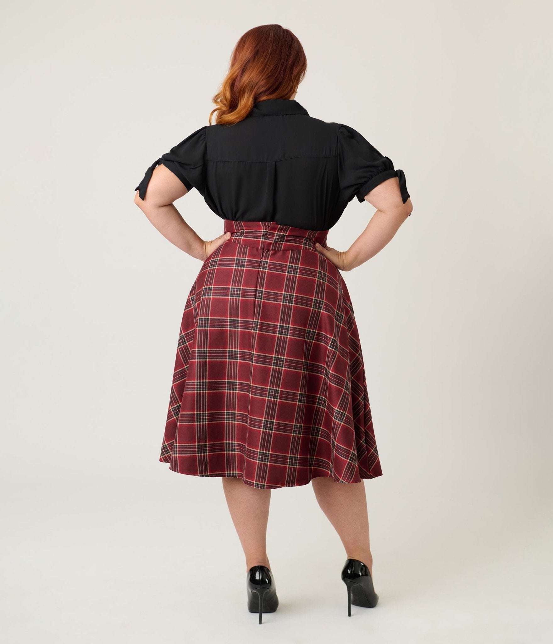 Unique Vintage Plus Size Burgundy Plaid Vivian Swing Skirt - Unique Vintage - Womens, BOTTOMS, SKIRTS
