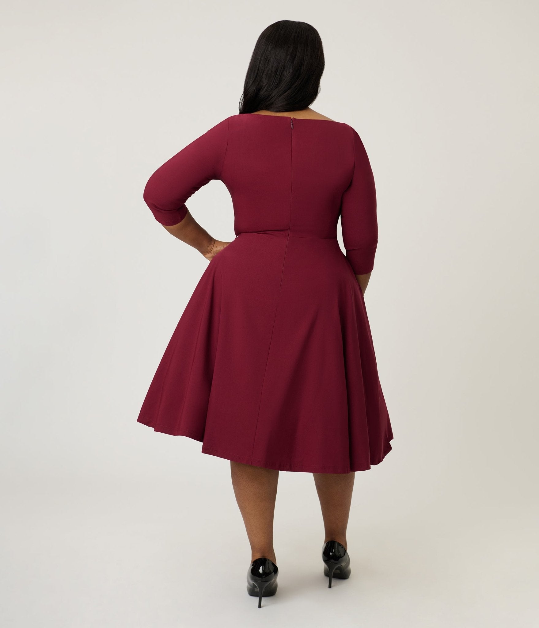 Unique Vintage Plus Size Burgundy Pleated Bust Swing Dress - Unique Vintage - Womens, DRESSES, SWING