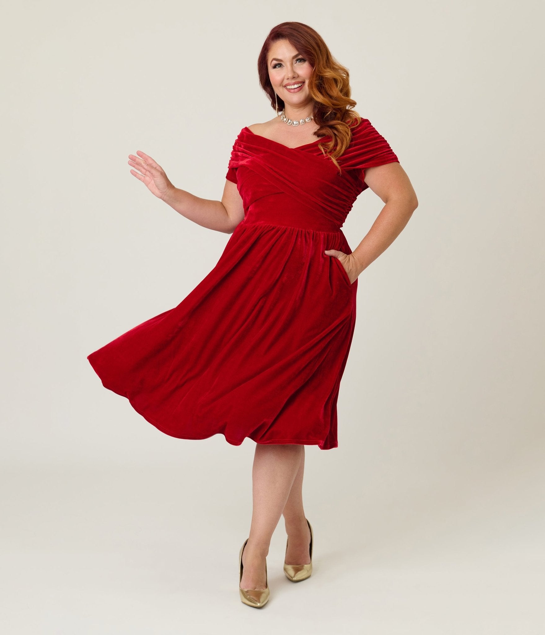 open lace back dress Women Long Sleeve V Neck Velvet Swing Solid Color Ballroom Dance Dress –  DANCEYM main image 0