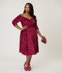 Unique Vintage Plus Size Burgundy Velvet Sequin Marceline Swing Dress
