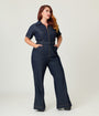 Unique Vintage Plus Size Dark Denim Belted Jumpsuit