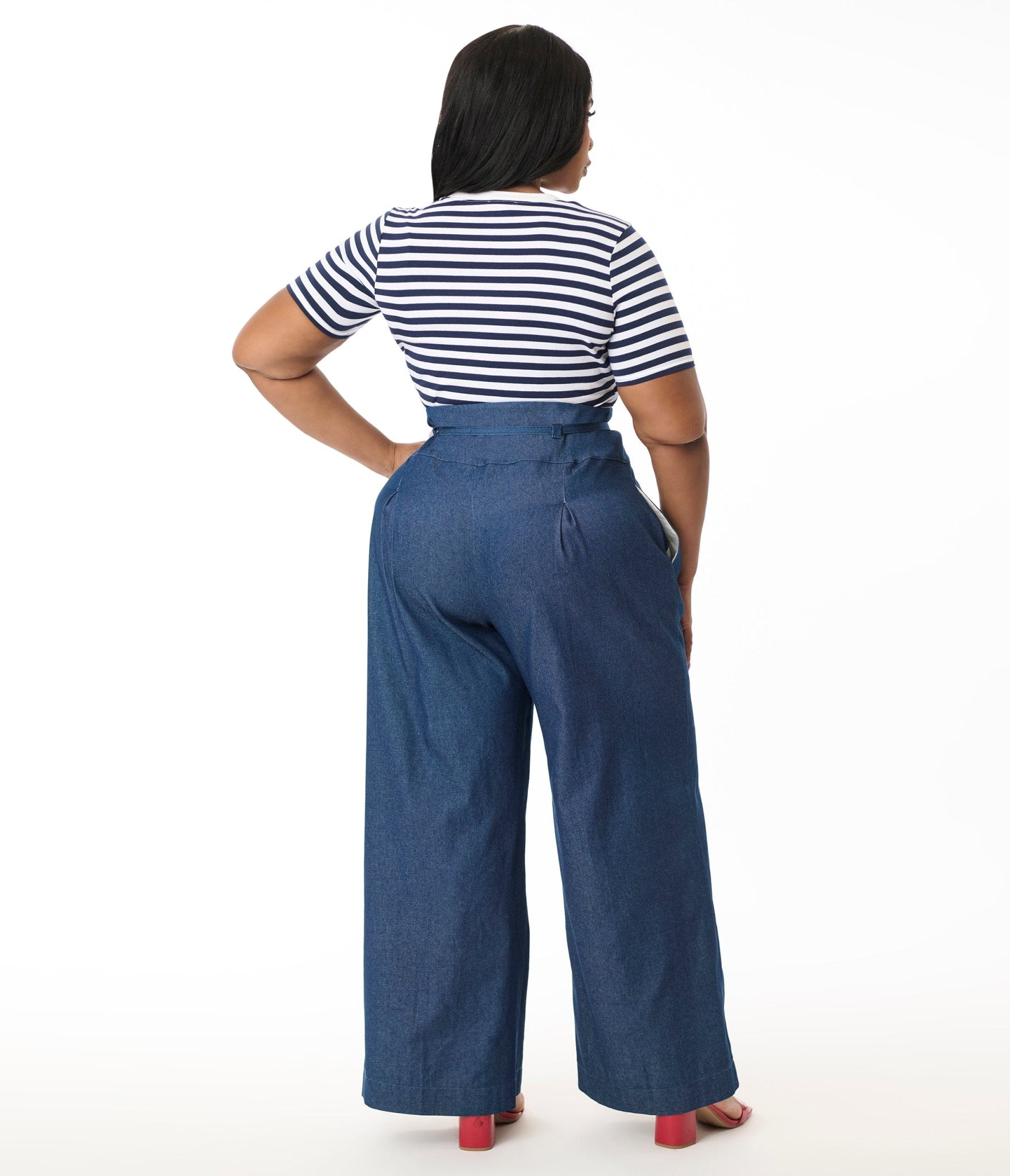 Unique Vintage Plus Size Denim Wide Leg Pleated Pants - Unique Vintage - Womens, BOTTOMS, PANTS