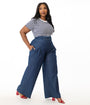 Unique Vintage Plus Size Denim Wide Leg Pleated Pants