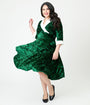 Unique Vintage Plus Size Emerald Crushed Velvet & White Fur Delores Swing Dress