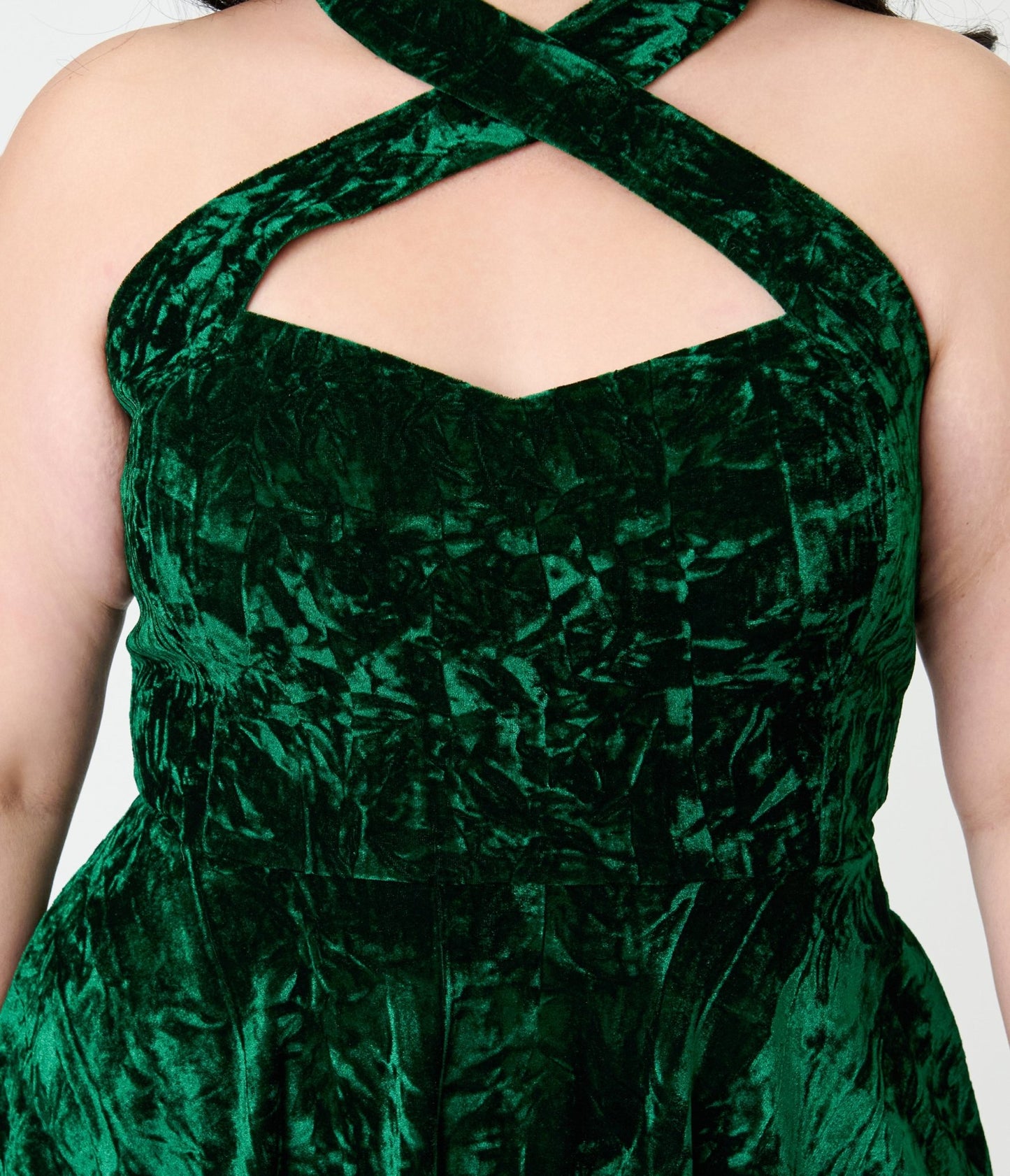 Unique Vintage Plus Size Emerald Velvet Criss Cross Halter Rita Flare Dress - Unique Vintage - Womens, DRESSES, SWING