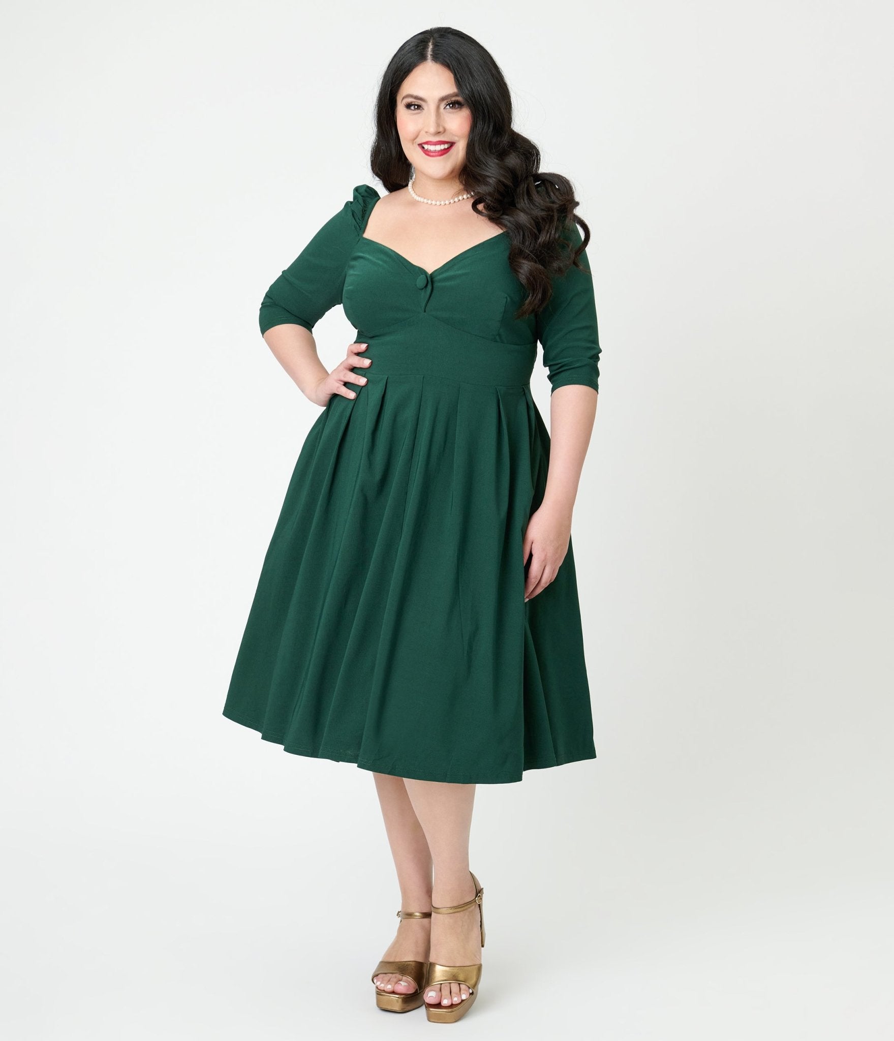 Unique Vintage Plus Size Forest Green Lamar Swing Dress - Unique Vintage - Womens, DRESSES, SWING