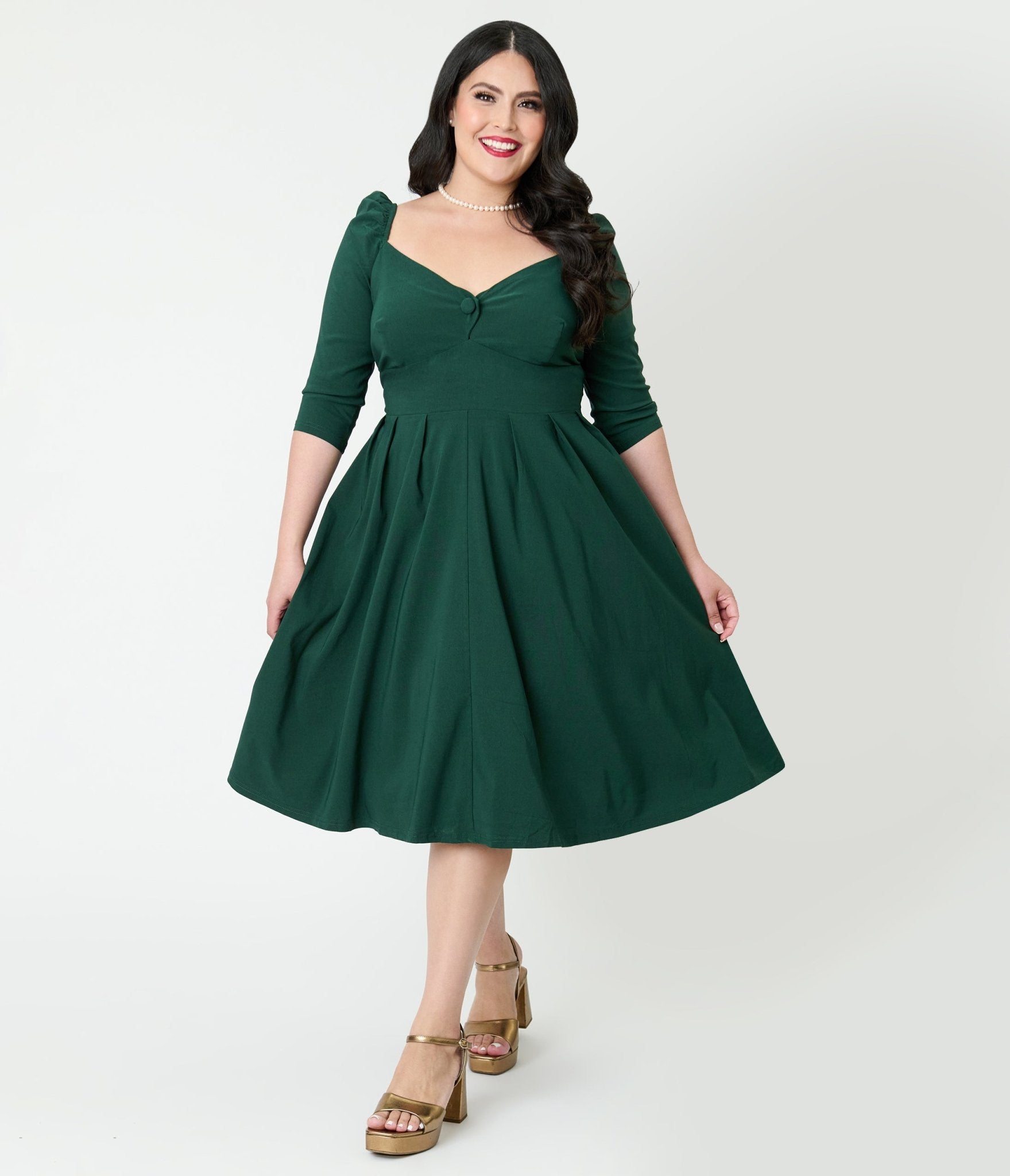 Unique Vintage Plus Size Forest Green Lamar Swing Dress - Unique Vintage - Womens, DRESSES, SWING