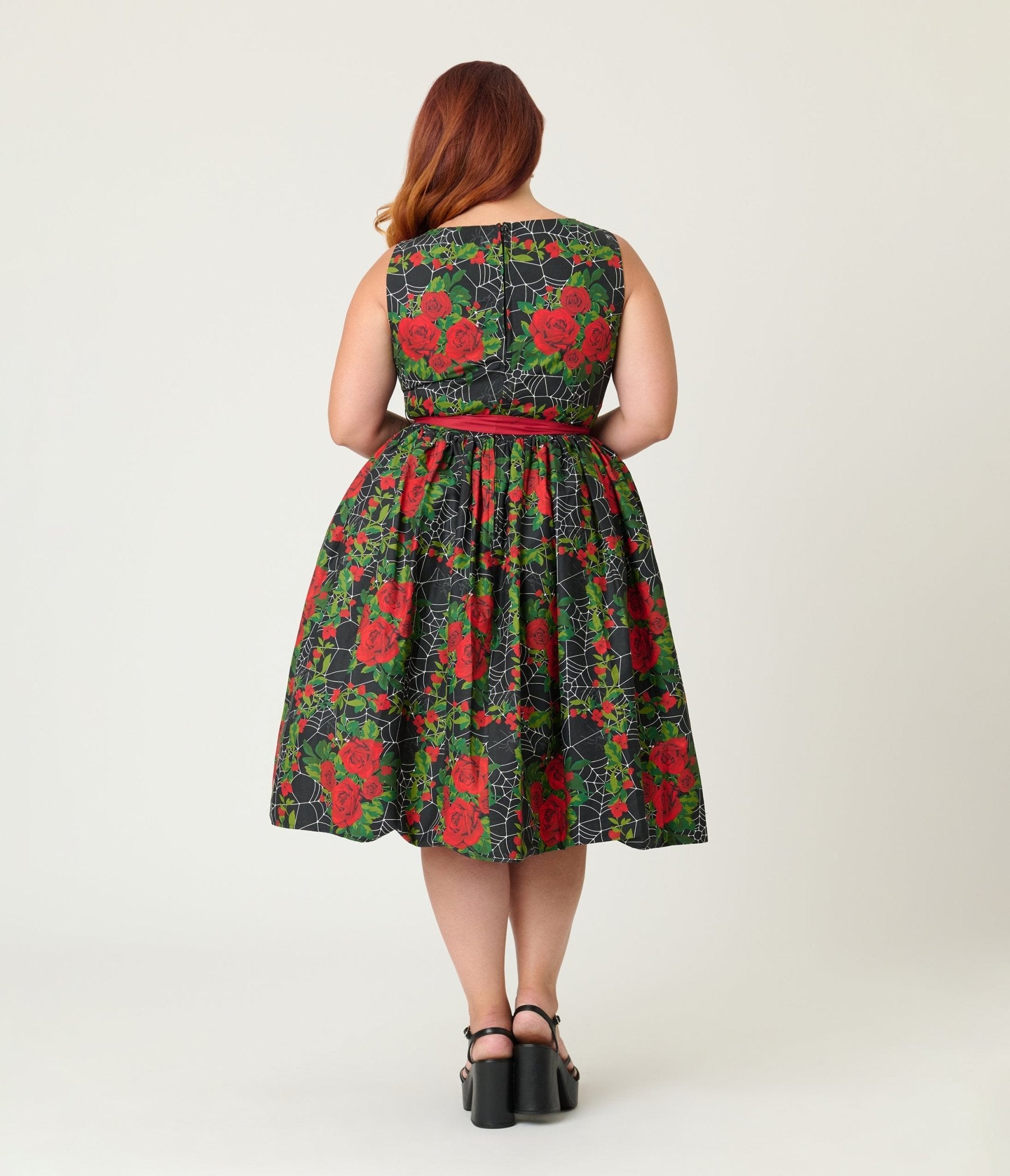 Unique Vintage Plus Size Gothic Roses Sleeveless Cotton Swing Dress - Unique Vintage - Womens, DRESSES, SWING