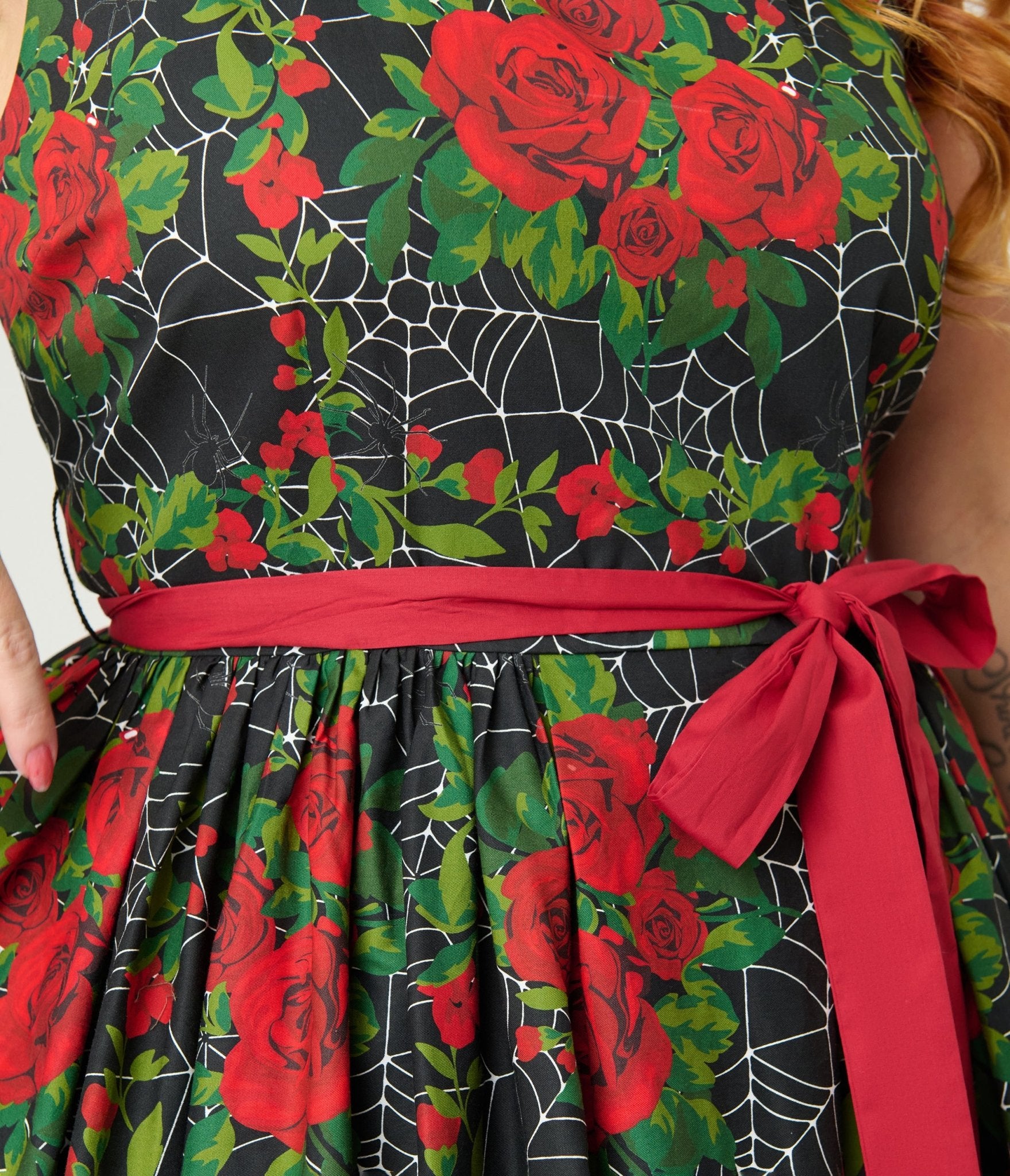 Unique Vintage Plus Size Gothic Roses Sleeveless Cotton Swing Dress - Unique Vintage - Womens, DRESSES, SWING