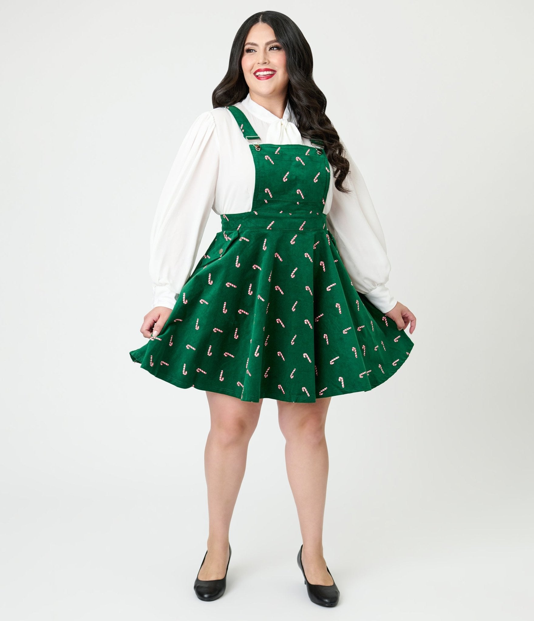 Unique Vintage Plus Size Green & Candy Cane Stamp Brionne Pinafore Skirt - Unique Vintage - Womens, BOTTOMS, SKIRTS