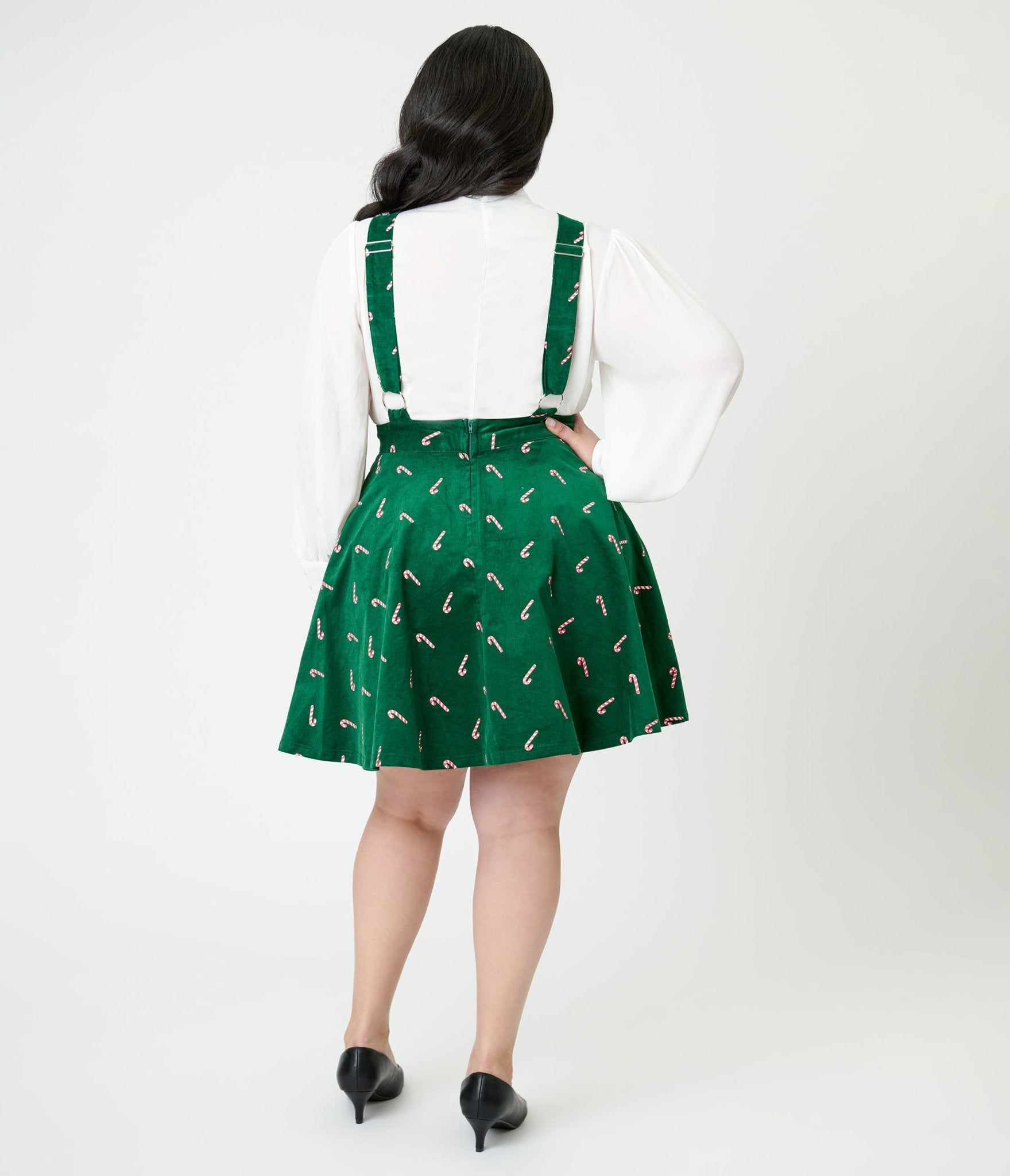 Unique Vintage Plus Size Green & Candy Cane Stamp Brionne Pinafore Skirt - Unique Vintage - Womens, BOTTOMS, SKIRTS