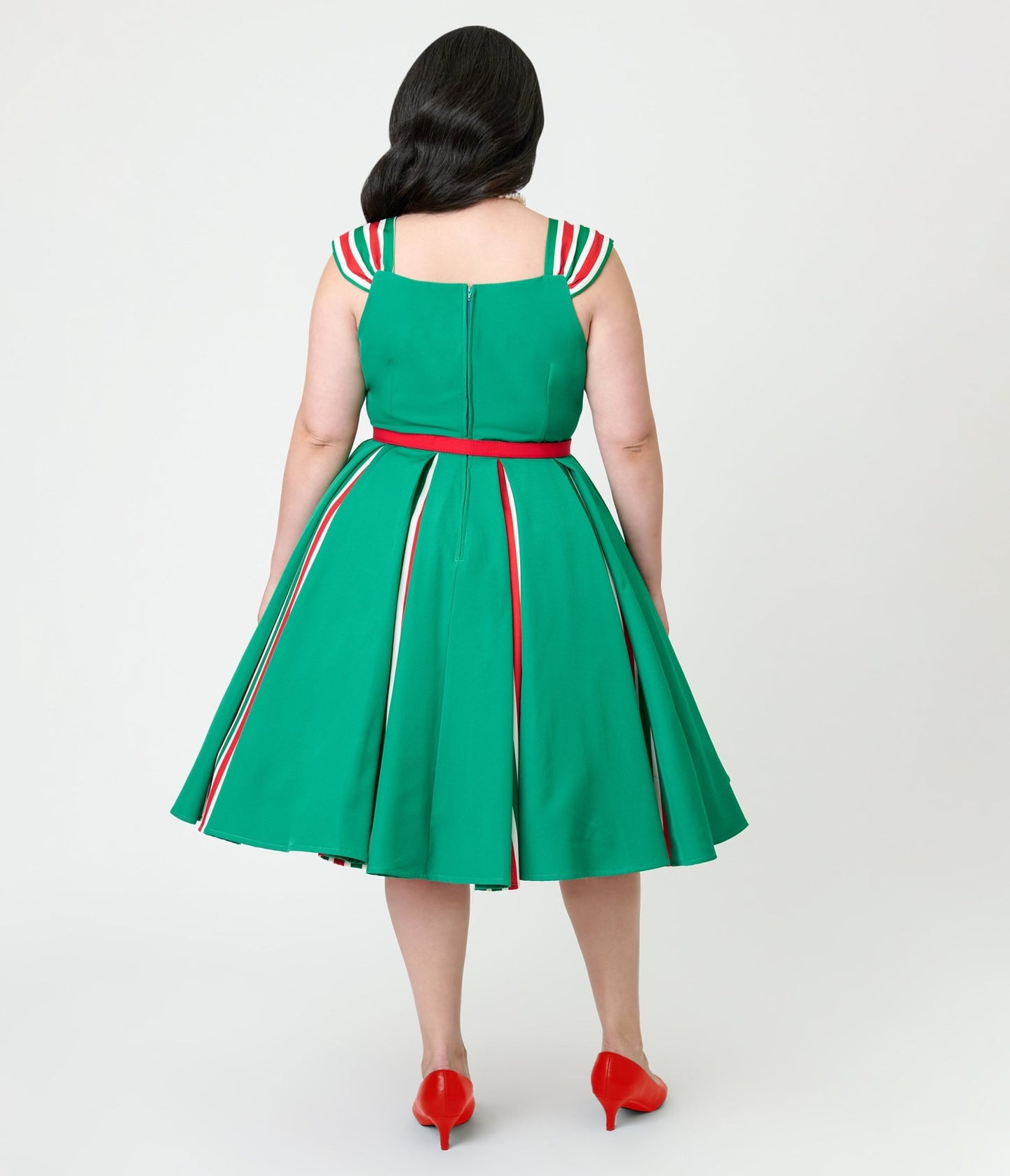 Unique Vintage Plus Size Green & Candy Cane Stripe Swing Dress - Unique Vintage - Womens, DRESSES, SWING