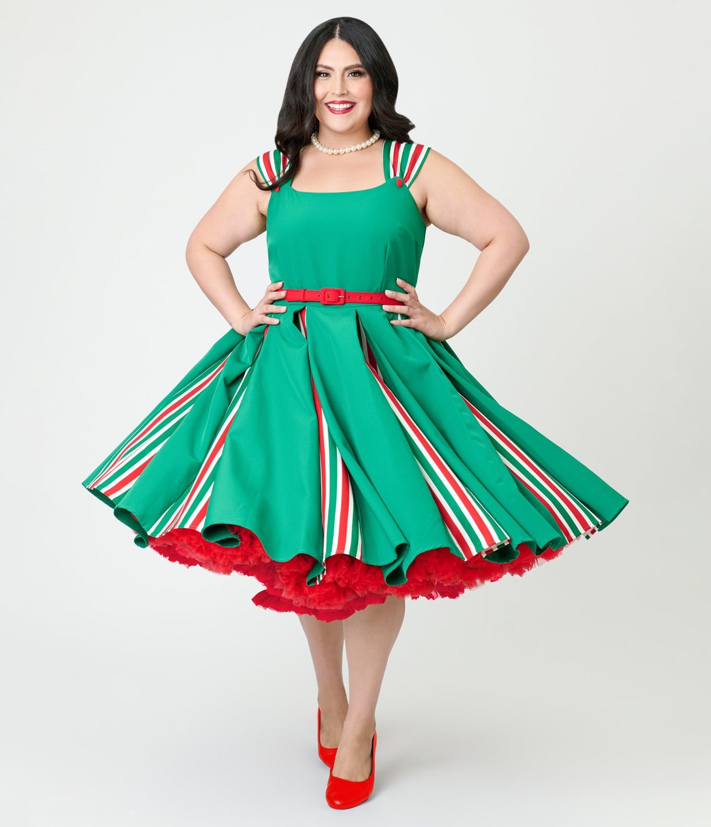 Unique Vintage Plus Size Green & Candy Cane Stripe Swing Dress - Unique Vintage - Womens, DRESSES, SWING