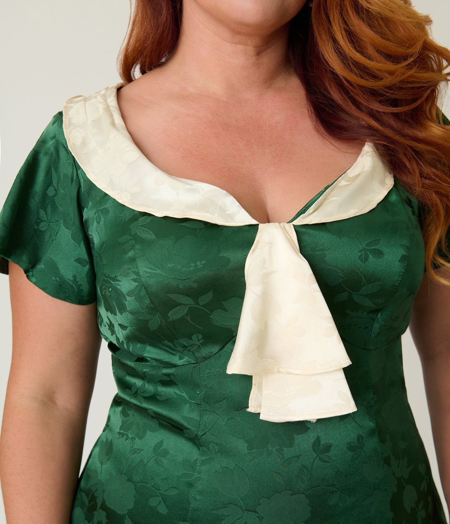 Unique Vintage Plus Size Green Floral Jacquard Wilshire Flapper Dress - Unique Vintage - Womens, FLAPPER, SLEEVELESS NON BEADED