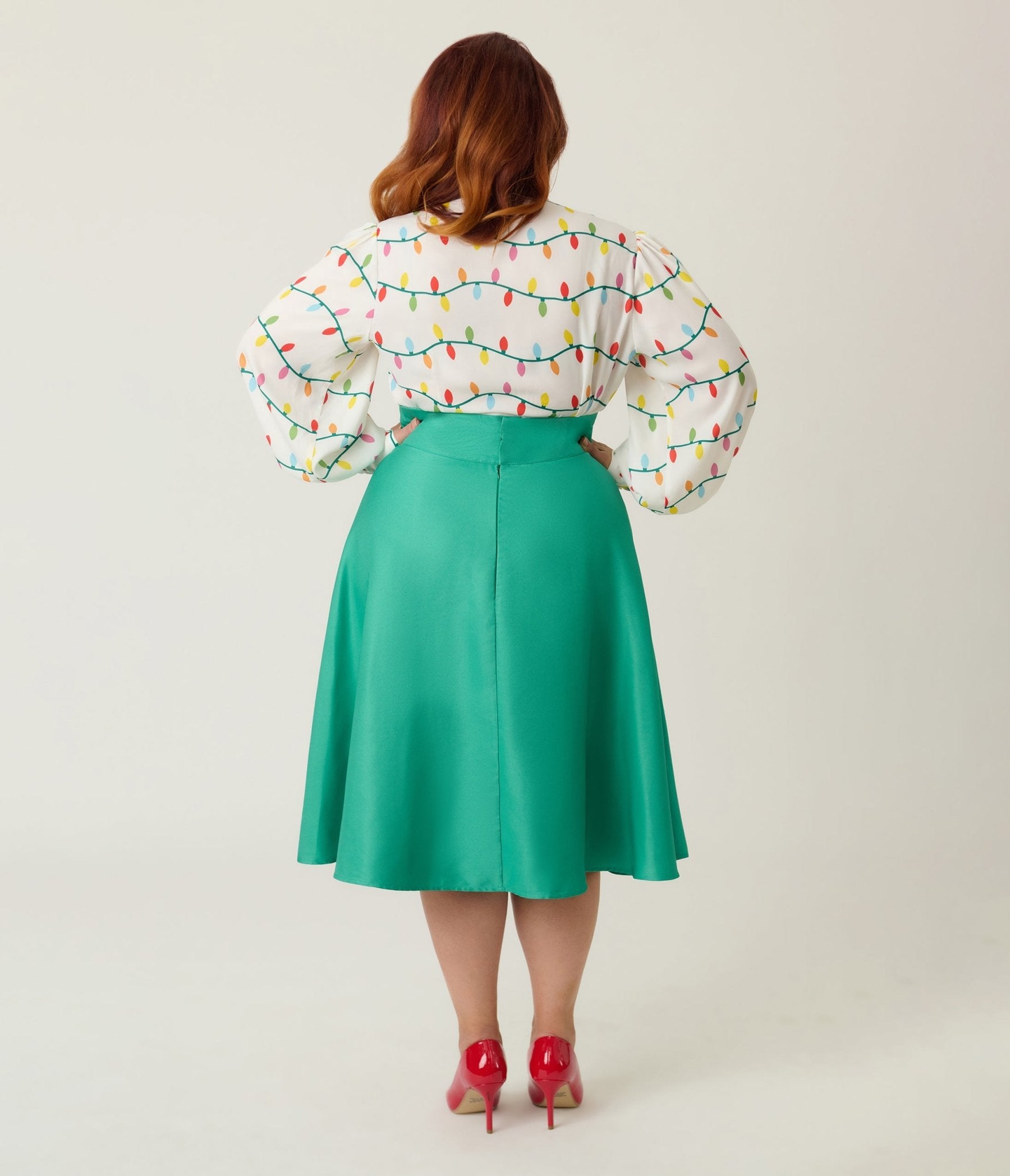 Unique Vintage Plus Size Green High Waist Vivien Swing Skirt - Unique Vintage - Womens, BOTTOMS, SKIRTS