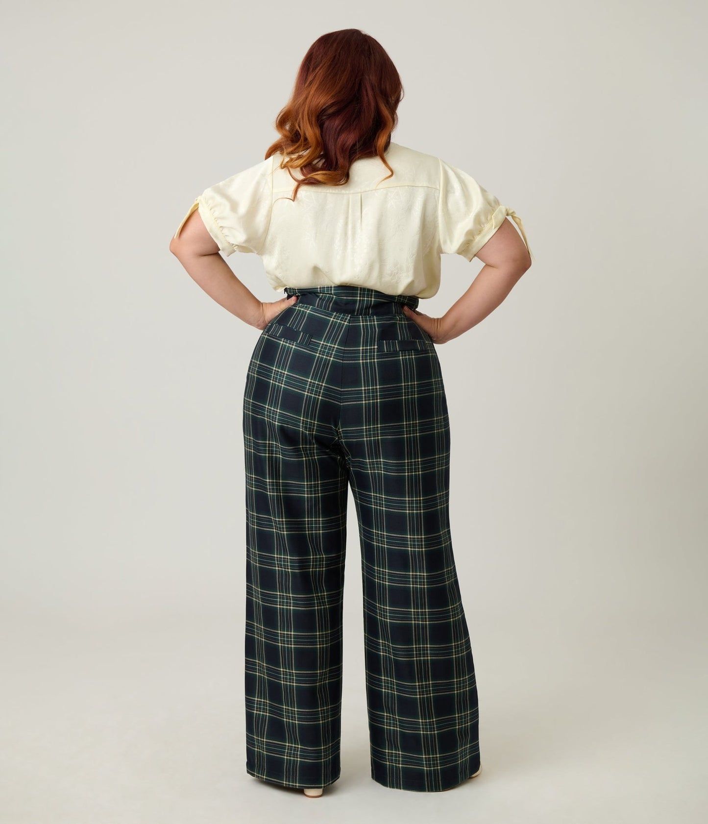 Unique Vintage Plus Size Green Plaid High Waist Sailor Ginger Pants - Unique Vintage - Womens, BOTTOMS, PANTS