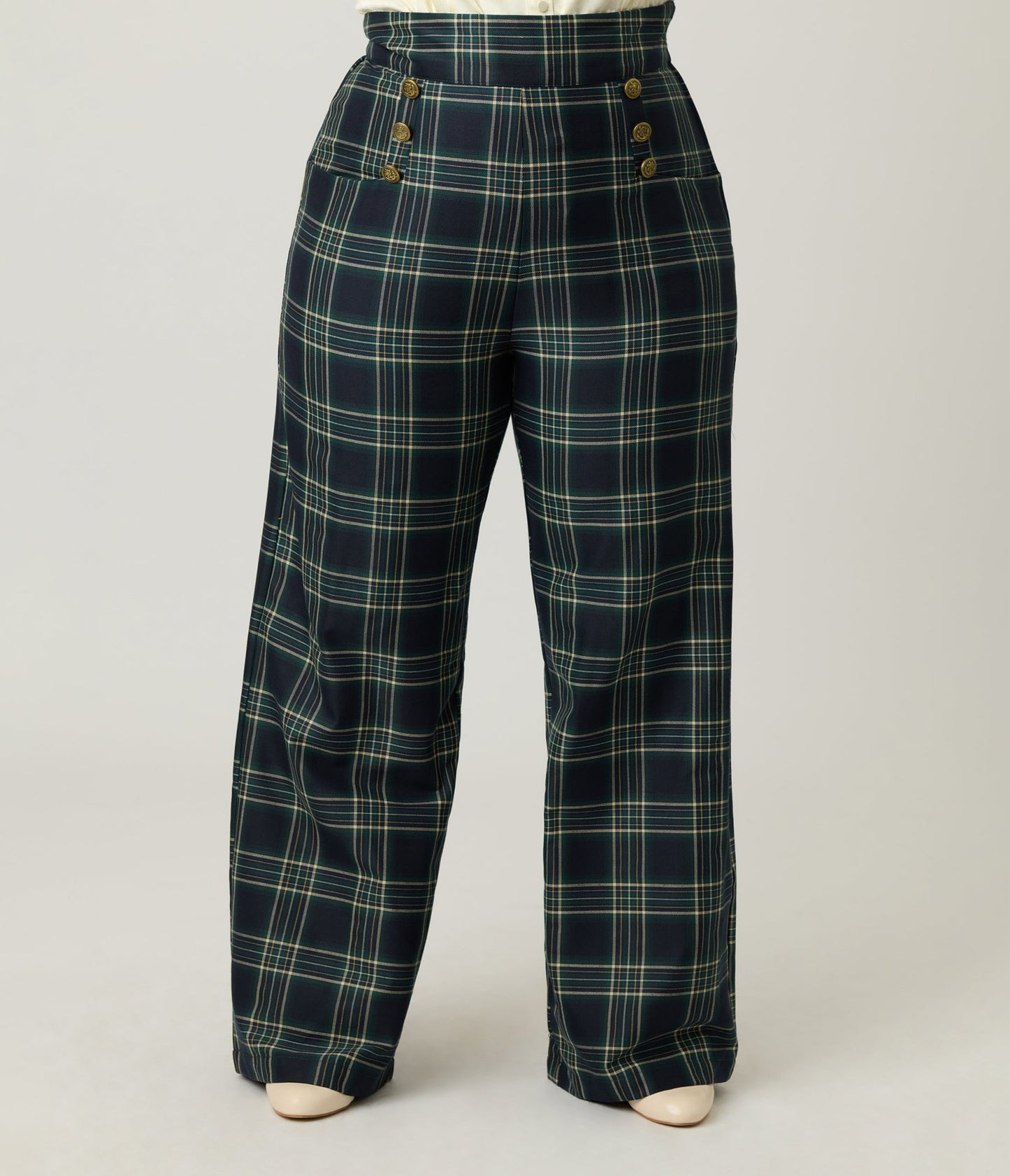 Unique Vintage Plus Size Green Plaid High Waist Sailor Ginger Pants - Unique Vintage - Womens, BOTTOMS, PANTS