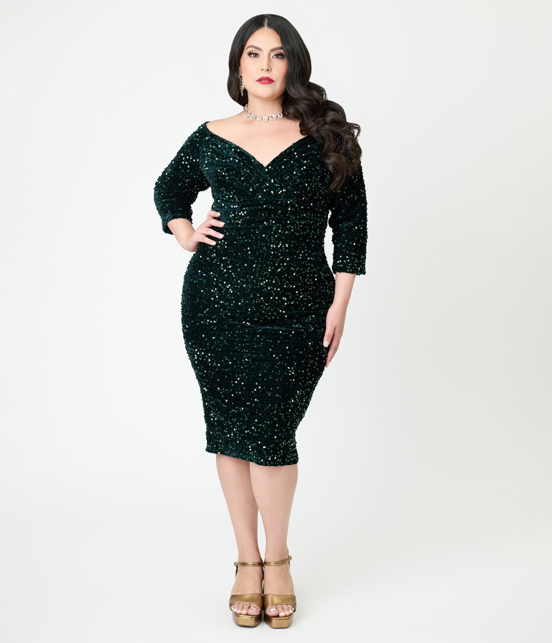 Unique Vintage Plus Size Green Sequin Shailene Pencil Dress - Unique Vintage - Womens, DRESSES, WIGGLE