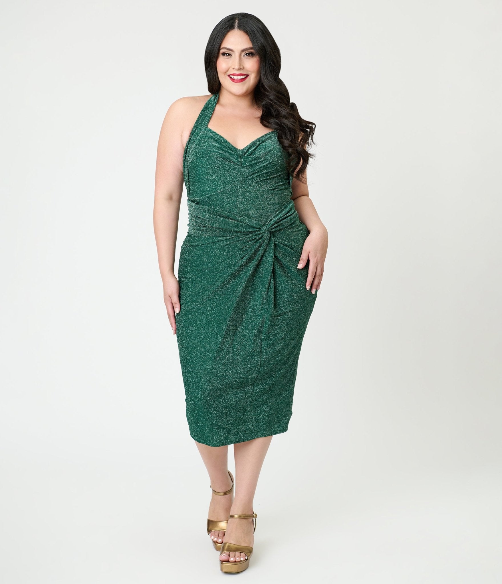 slim fit dress slacks Maddox Fit & Flare Long Sleeve Romper Forest Green– Selfie Leslie main image 1