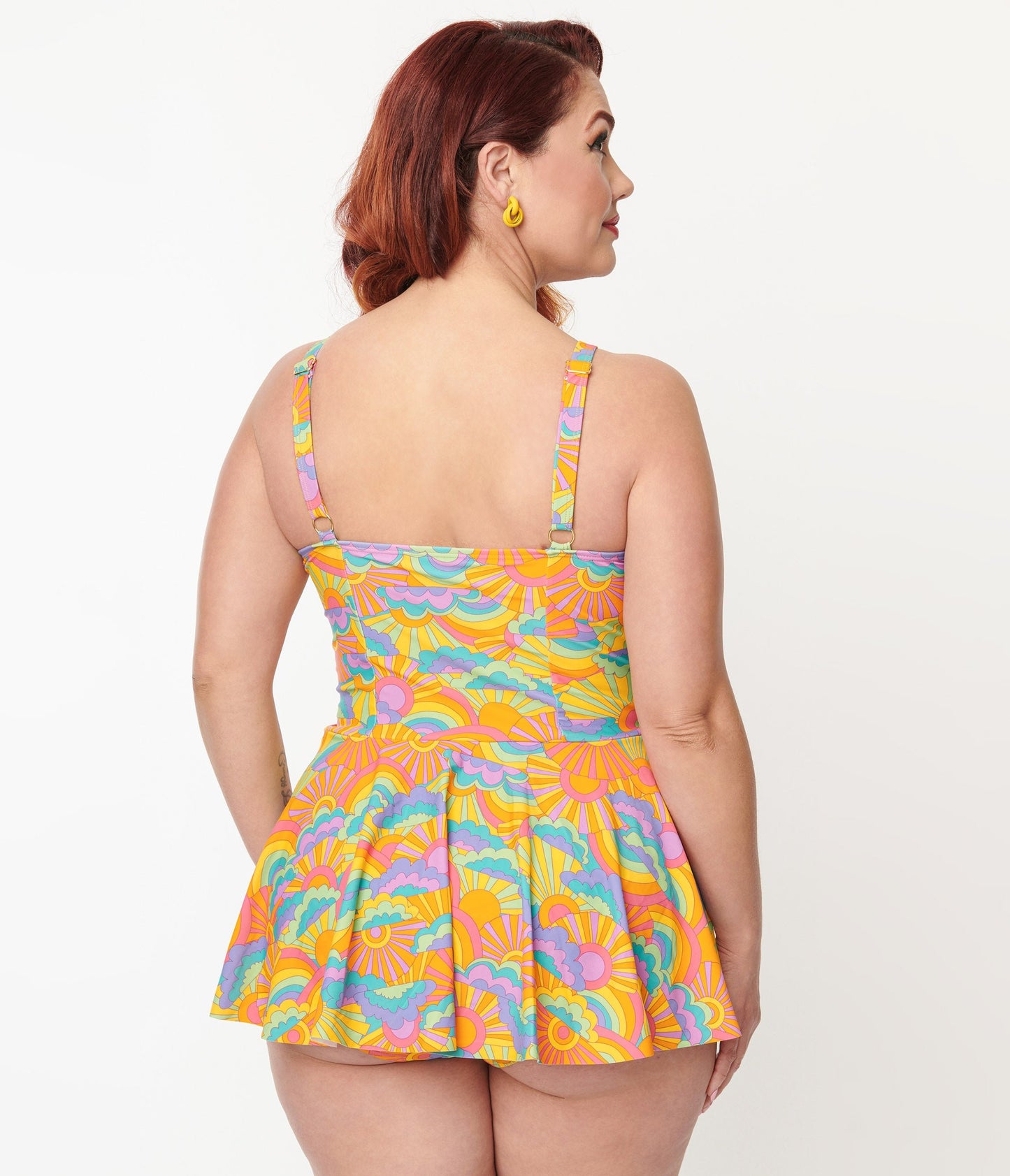 Unique Vintage Plus Size Happy Groovy Rainbows Skirted One Piece Swimsuit - Unique Vintage - Womens, SWIM, 1 PC