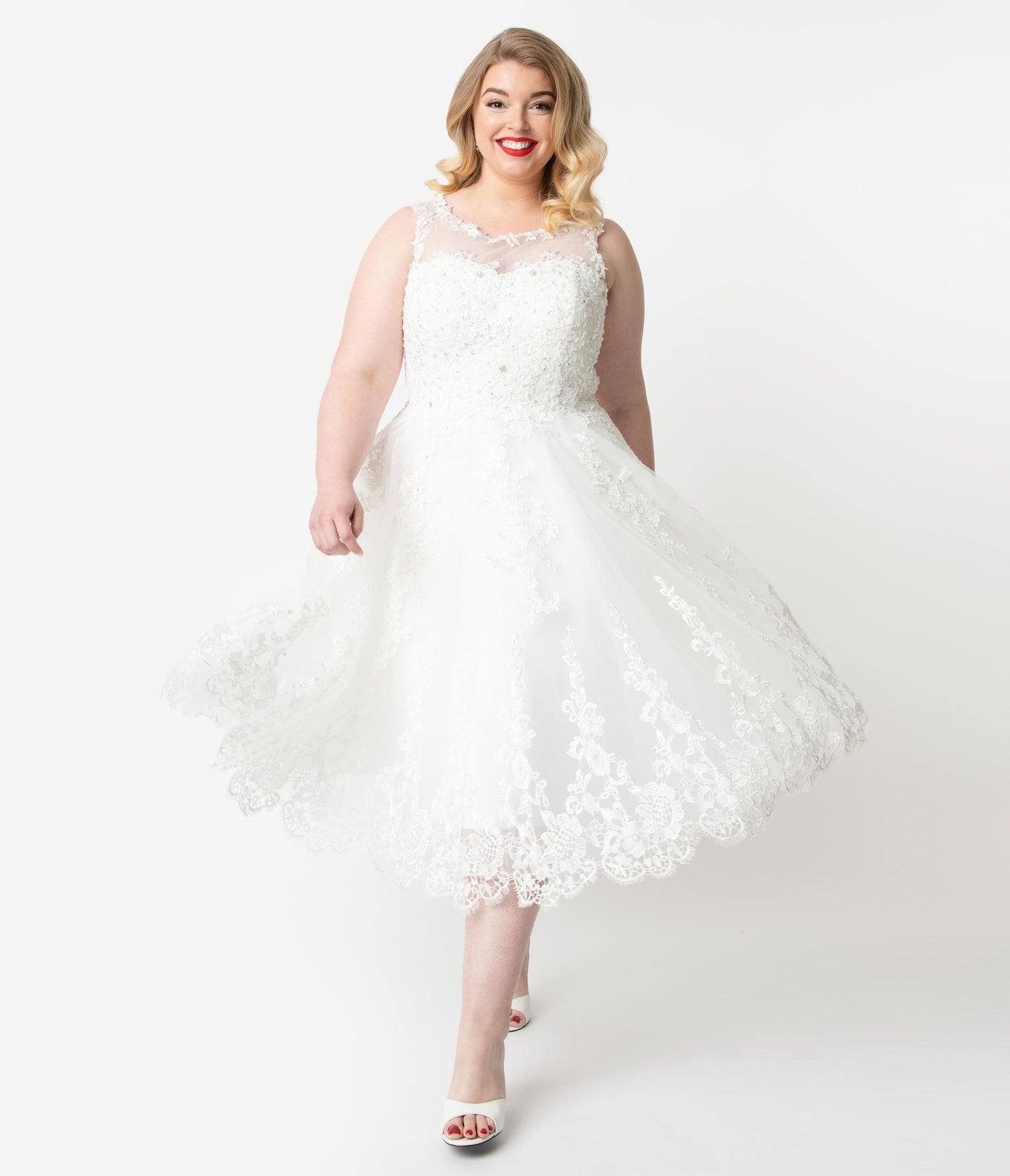 Unique Vintage Plus Size Ivory Lace & Tulle Riviera Bridal Dress - Unique Vintage - Womens, DRESSES, BRIDAL