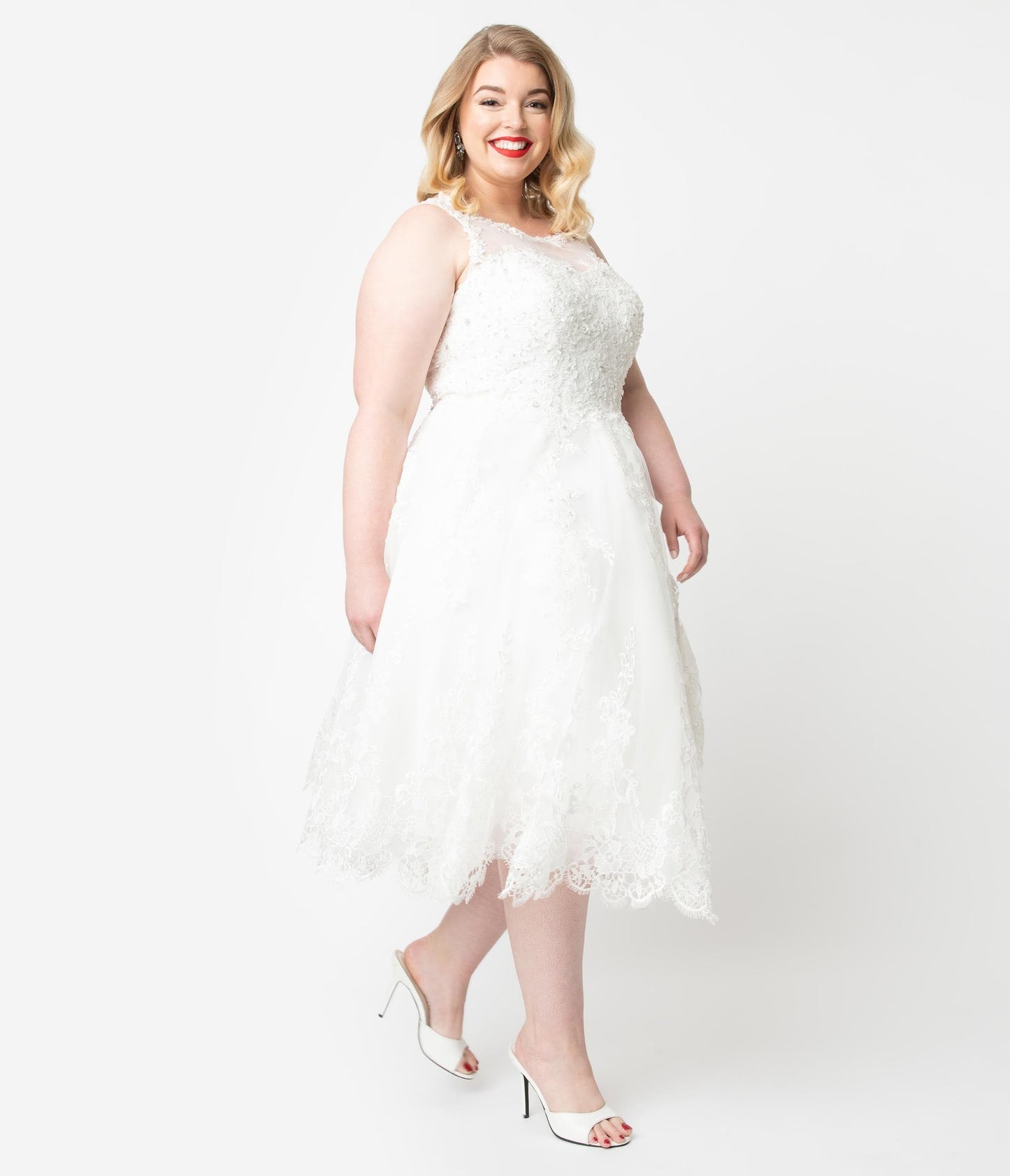 Unique Vintage Plus Size Ivory Lace & Tulle Riviera Bridal Dress - Unique Vintage - Womens, DRESSES, BRIDAL