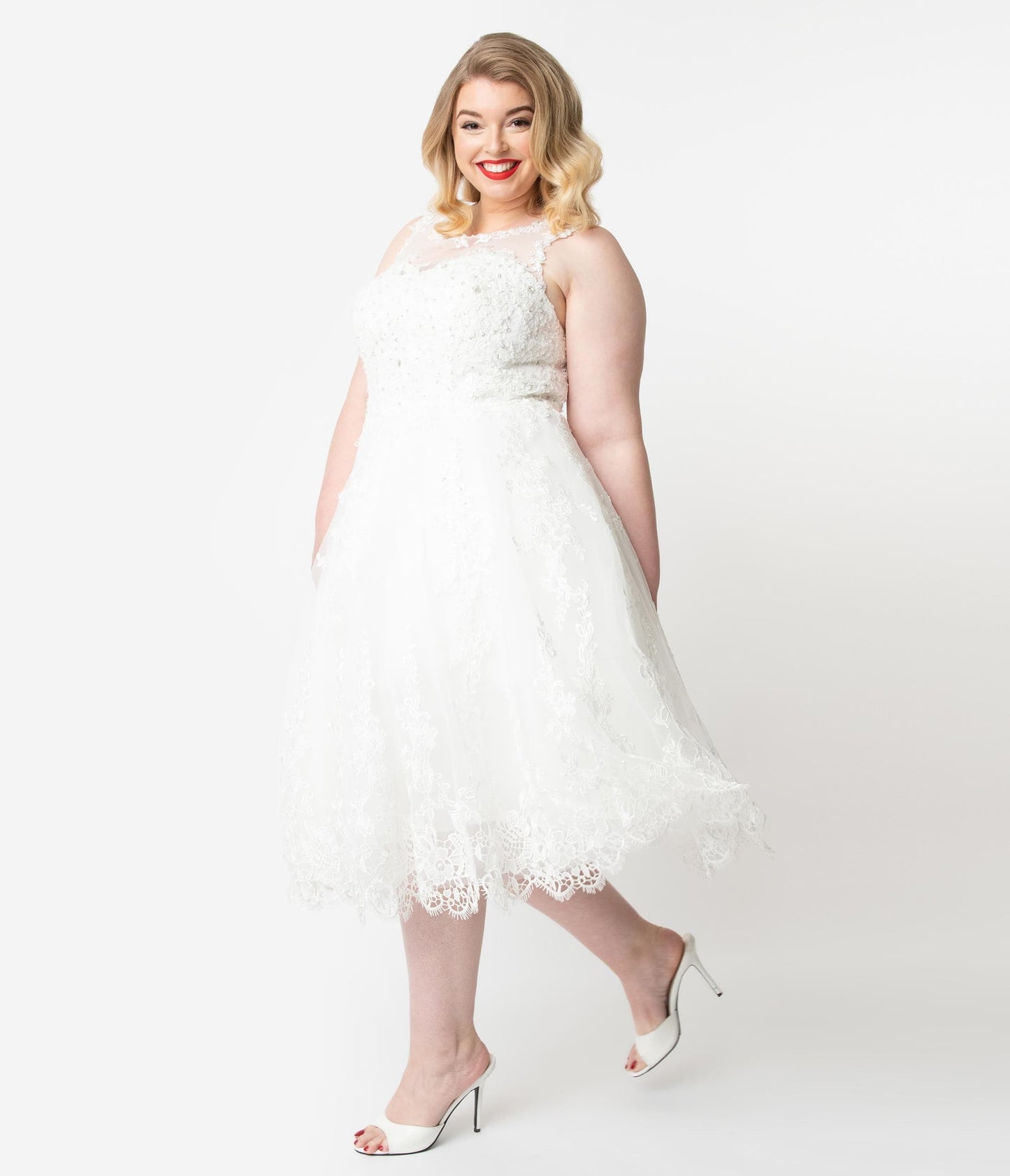 Unique Vintage Plus Size Ivory Lace & Tulle Riviera Bridal Dress - Unique Vintage - Womens, DRESSES, BRIDAL