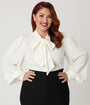 Unique Vintage Plus Size Ivory Peacock Feather Embossed Gwen Blouse