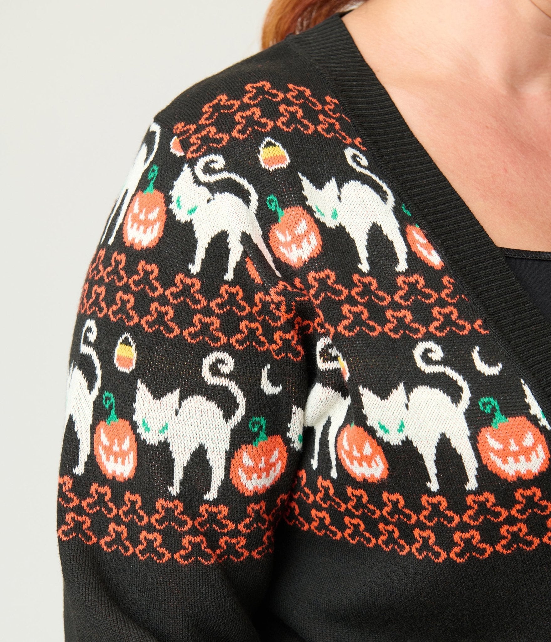 Unique Vintage Plus Size Jack - O - Lantern Cat Fair Isle Button Cardigan - Unique Vintage - Womens, TOPS, SWEATERS