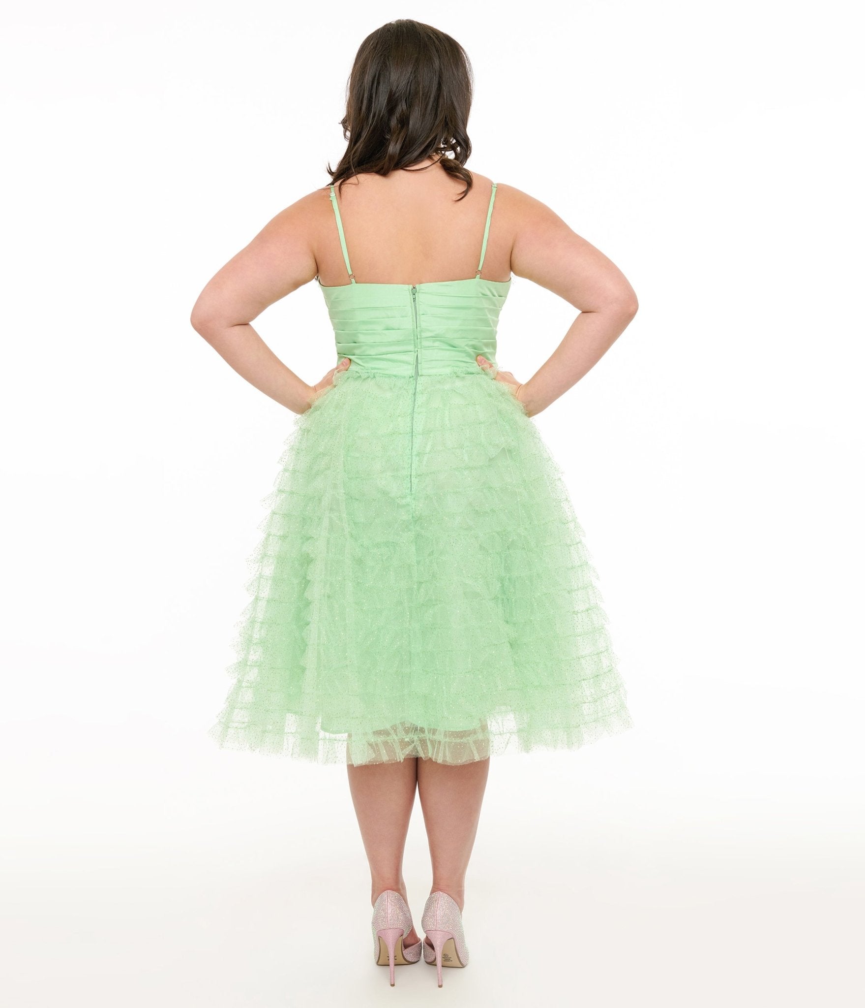 Unique Vintage Plus Size Mint Green Glitter Tulle Cupcake Swing Dress - Unique Vintage - Womens, DRESSES, PROM