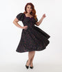 Unique Vintage Plus Size Mystical Icons Button Front Swing Dress