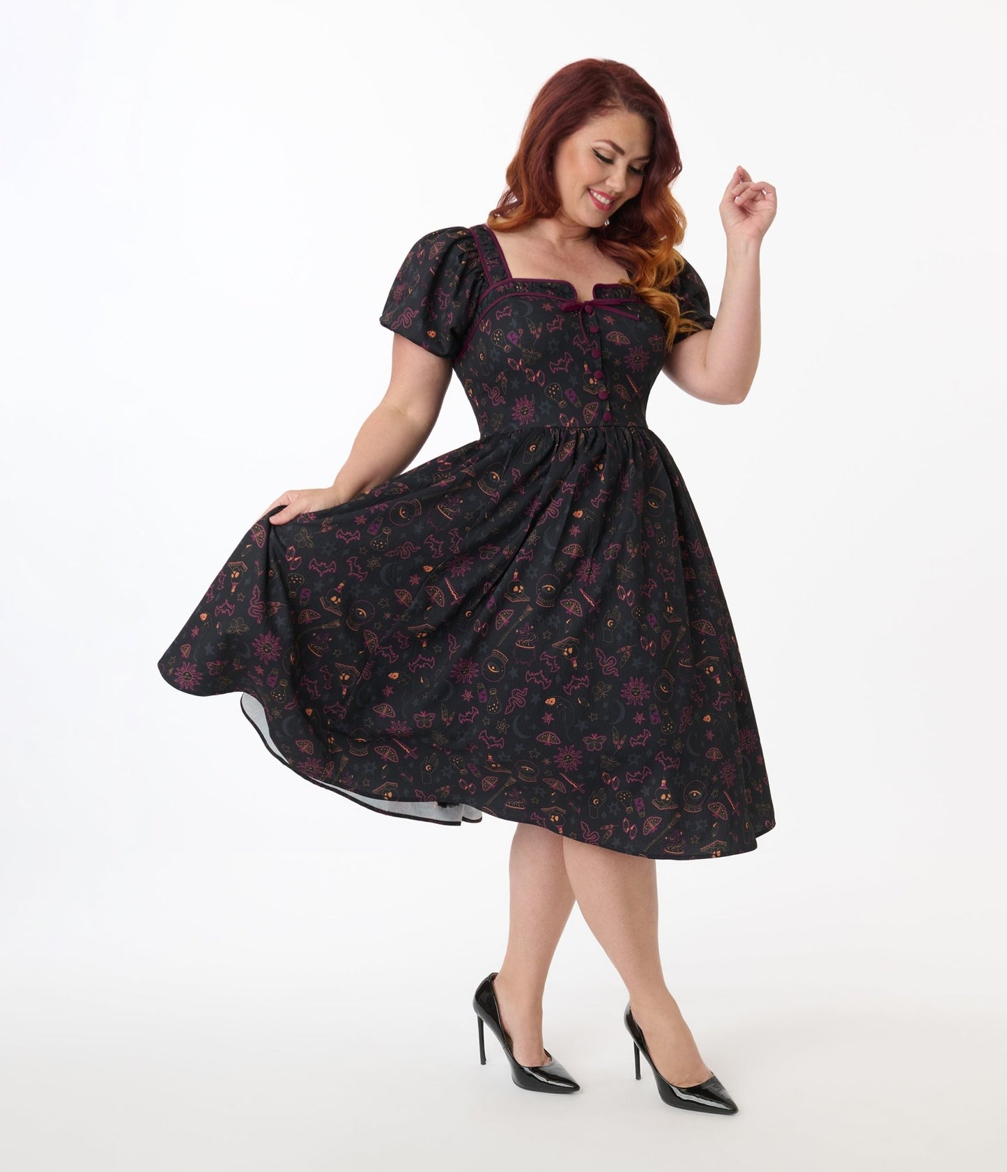 Unique Vintage Plus Size Mystical Icons Button Front Swing Dress - Unique Vintage - Womens, DRESSES, SWING