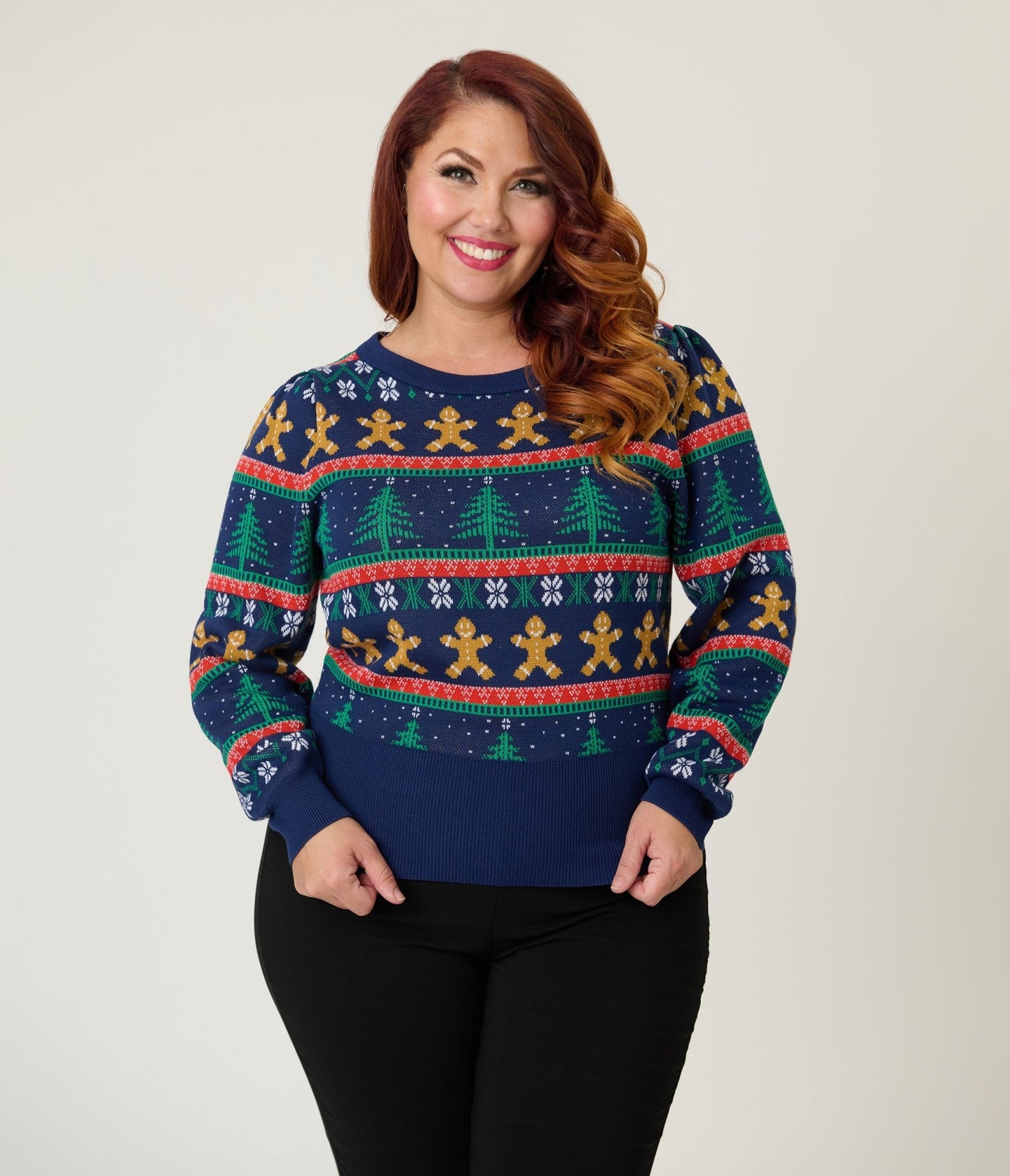 Unique Vintage Plus Size Navy & Gingerbread Men Fair Isle Sweater - Unique Vintage - Womens, TOPS, SWEATERS
