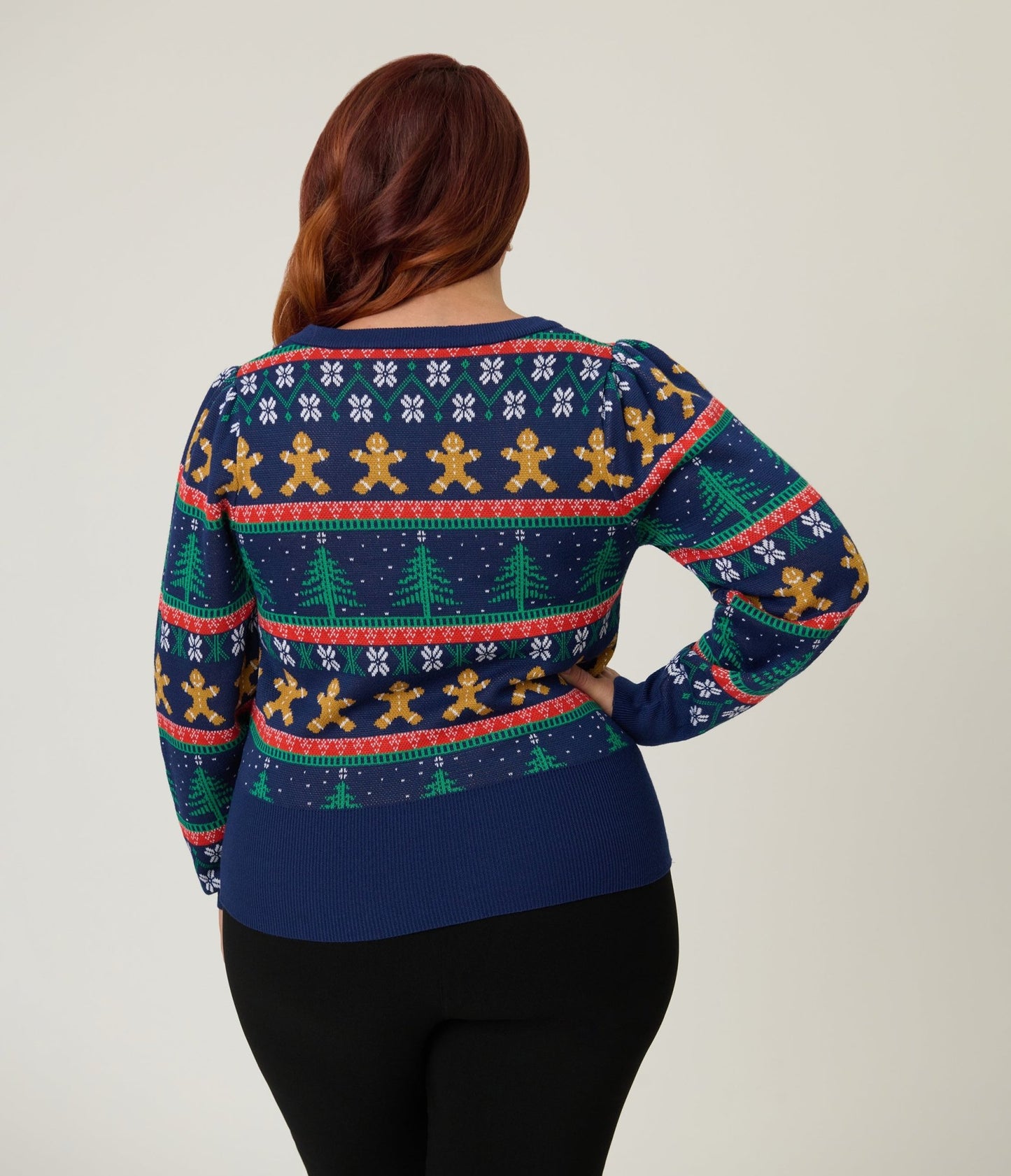 Unique Vintage Plus Size Navy & Gingerbread Men Fair Isle Sweater - Unique Vintage - Womens, TOPS, SWEATERS