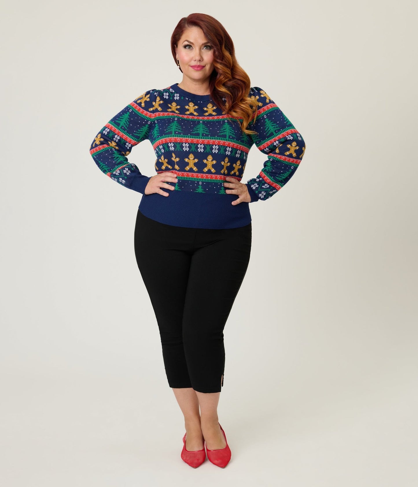 Unique Vintage Plus Size Navy & Gingerbread Men Fair Isle Sweater - Unique Vintage - Womens, TOPS, SWEATERS