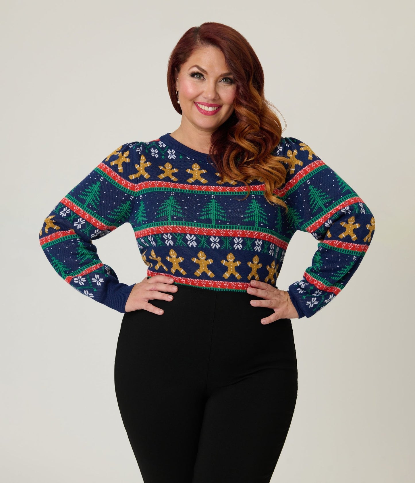 Unique Vintage Plus Size Navy & Gingerbread Men Fair Isle Sweater - Unique Vintage - Womens, TOPS, SWEATERS