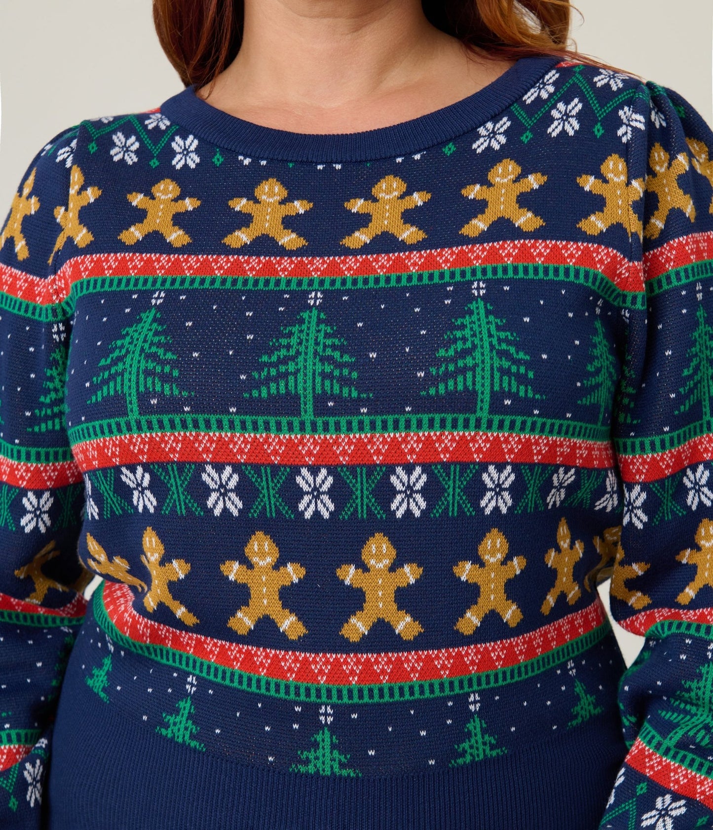 Unique Vintage Plus Size Navy & Gingerbread Men Fair Isle Sweater - Unique Vintage - Womens, TOPS, SWEATERS
