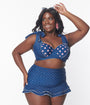 Unique Vintage Plus Size Navy & Pink Pin Dot Totally Tied Up Swim Top