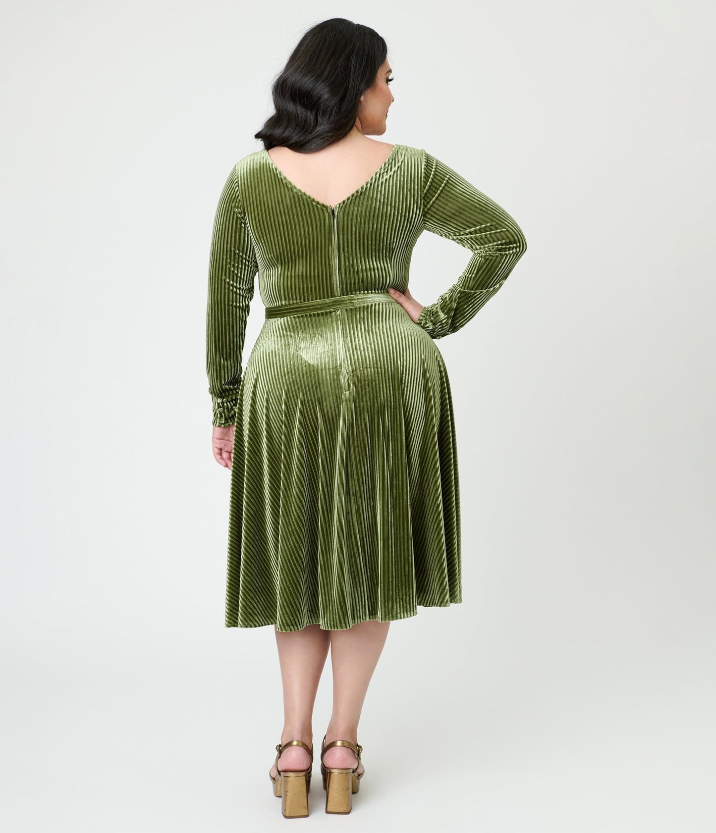 Unique Vintage Plus Size Olive Green Long Sleeve Devon Swing Dress - Unique Vintage - Womens, DRESSES, SWING