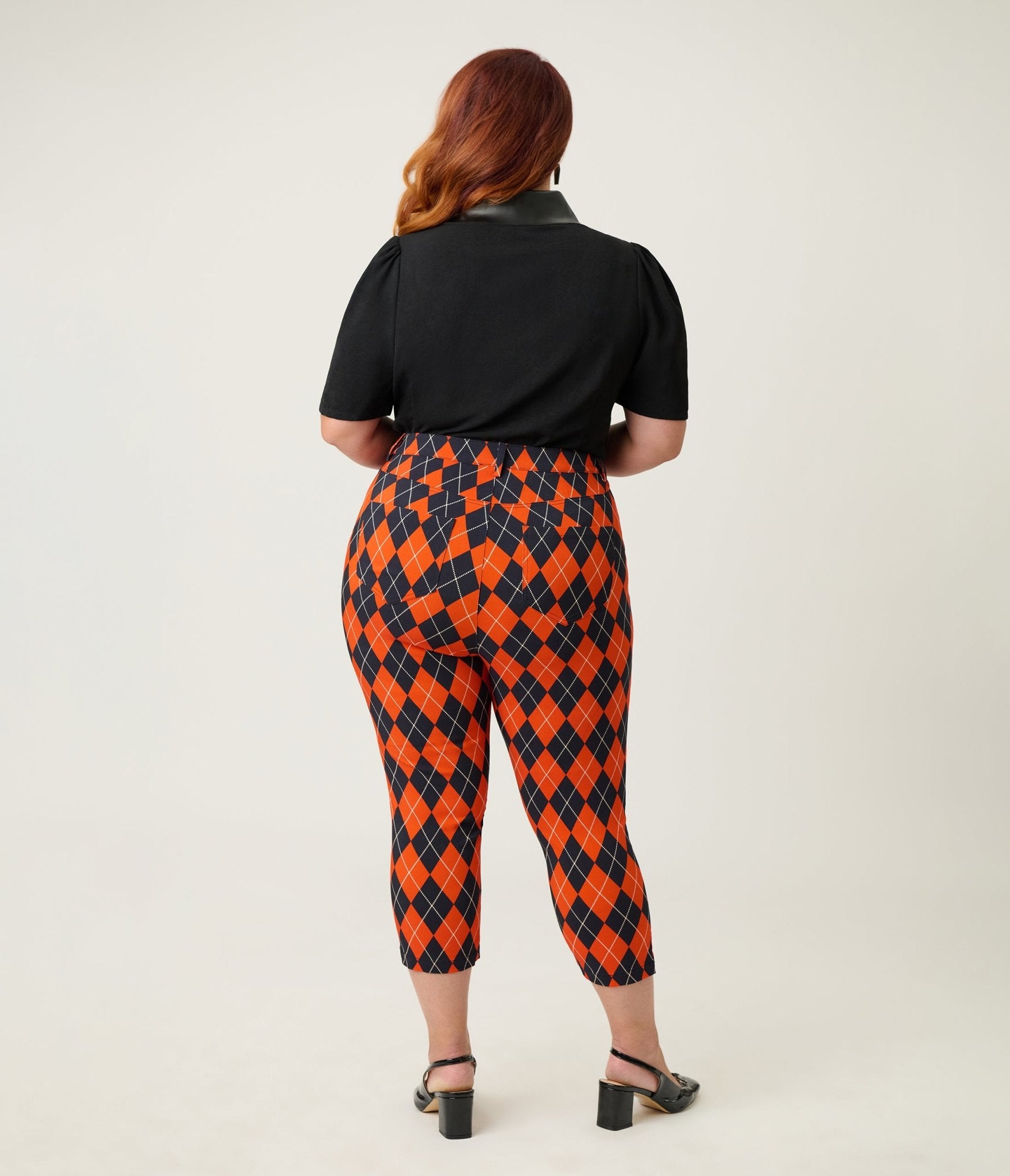 Unique Vintage Plus Size Orange Argyle Rachelle Capri Pants - Unique Vintage - Womens, BOTTOMS, PANTS