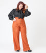 Unique Vintage Plus Size Orange Windowpane Buttoned Wide Leg Trousers
