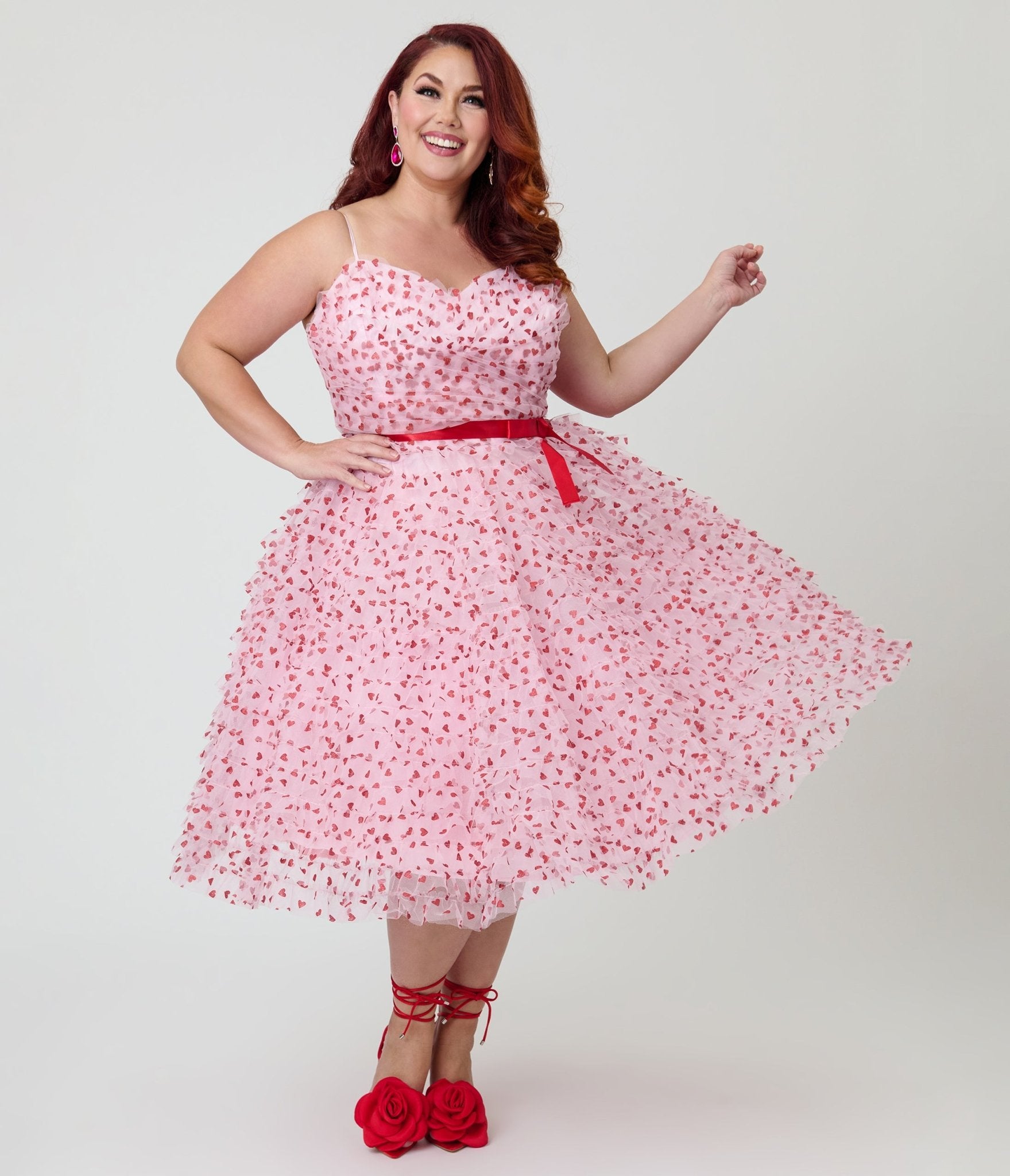Unique Vintage Plus Size Pink & Red Glitter Heart Tulle Cupcake Swing