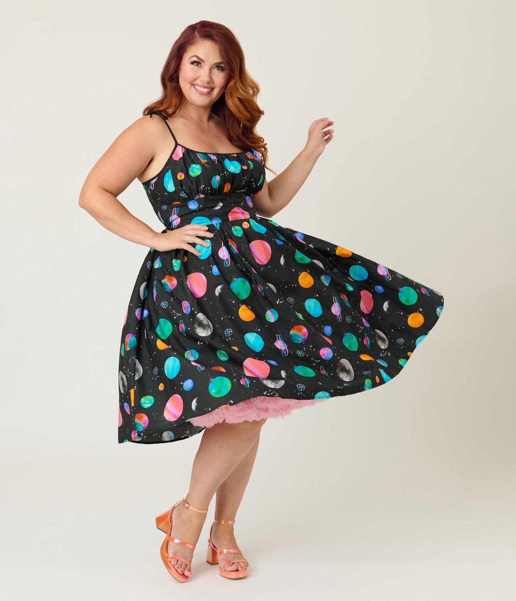 Unique Vintage Plus Size Planets Print Sleeveless Cotton Swing Dress - Unique Vintage - Womens, DRESSES, SWING